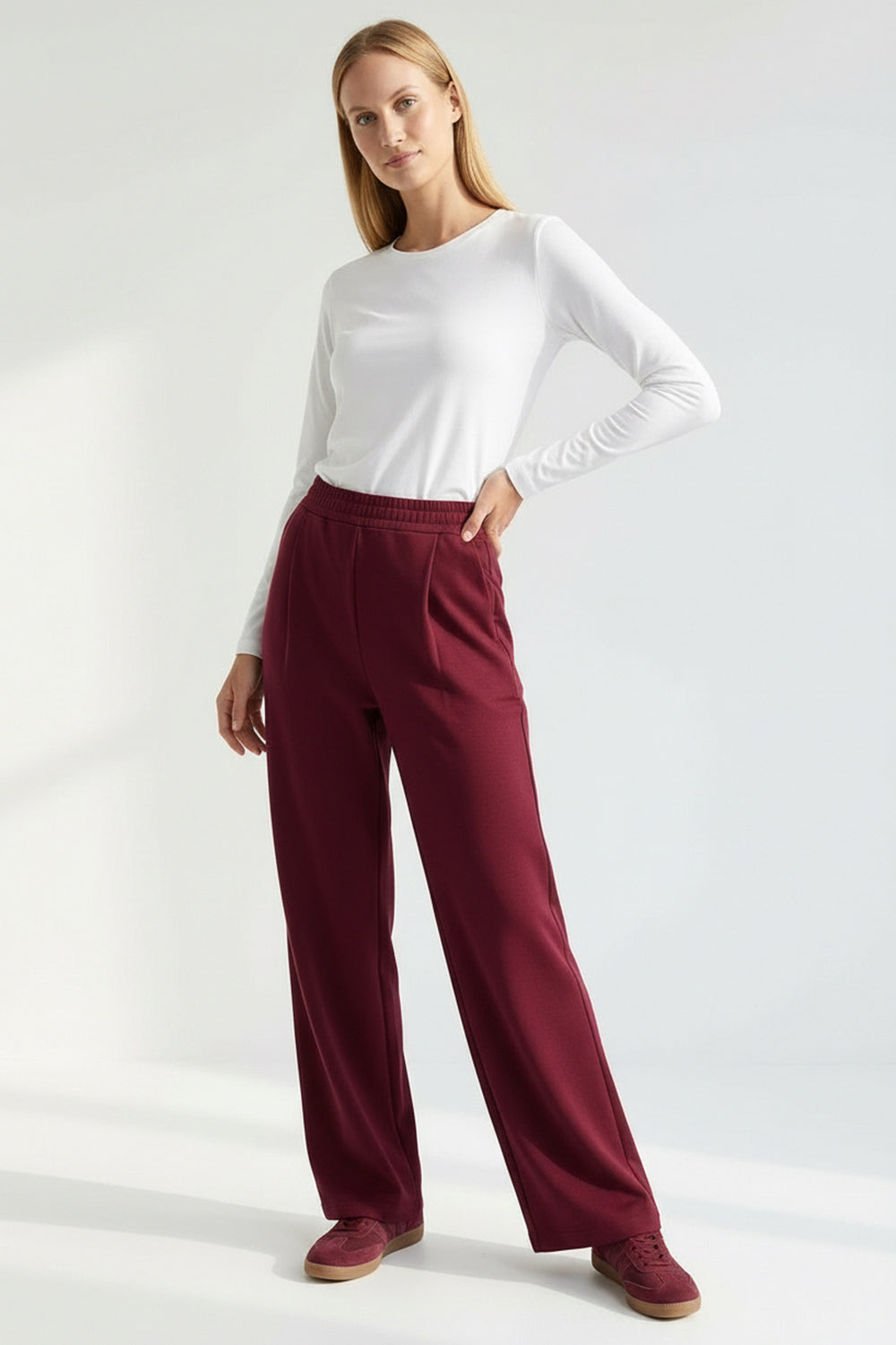 Beli Lastikli Örme Regular Vişne Pantolon