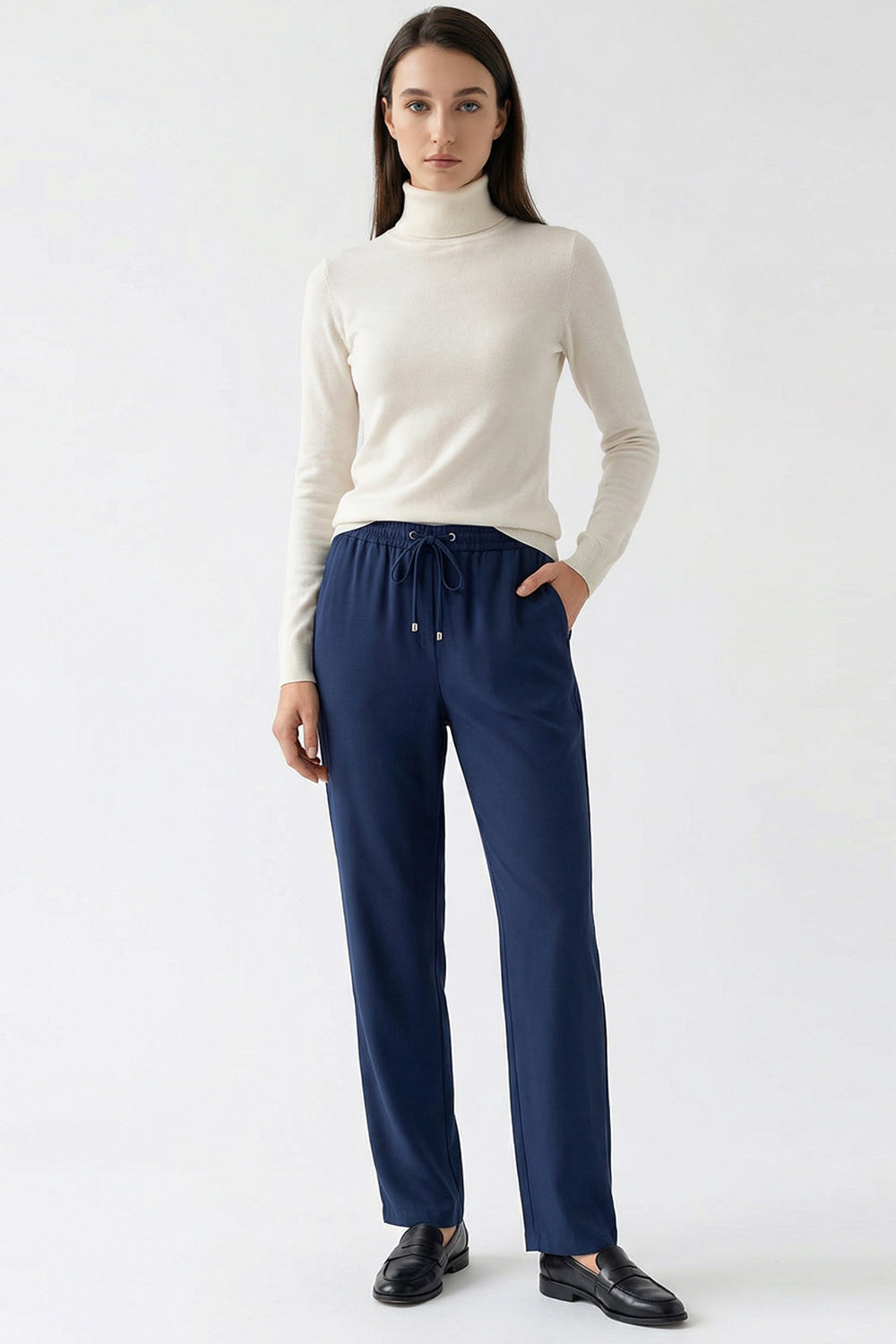 Lastikli Bel Bağcıklı Regular Pantolon