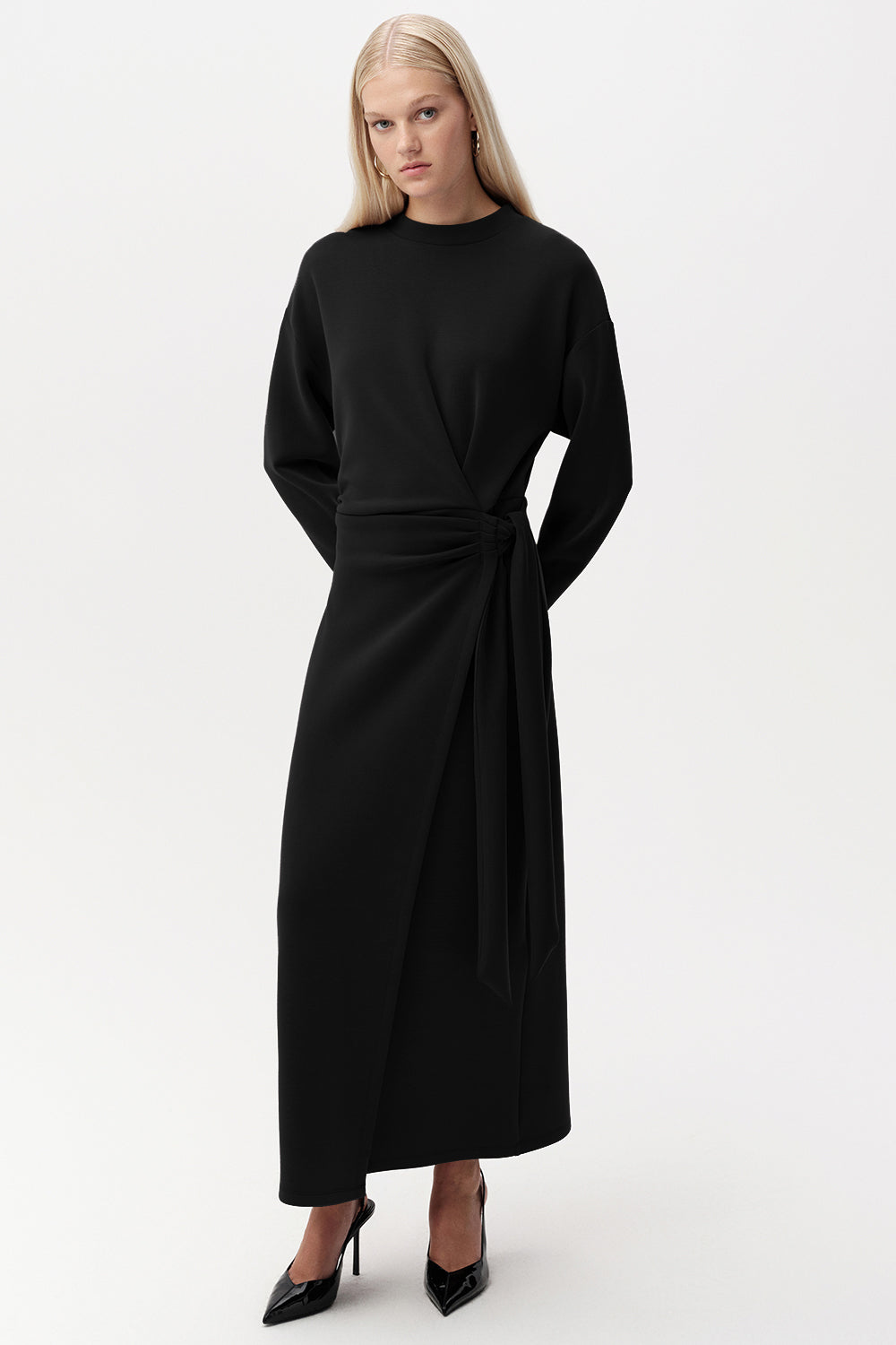 Bisiklet Yaka Bağlama Detaylı Regular Midi Elbise