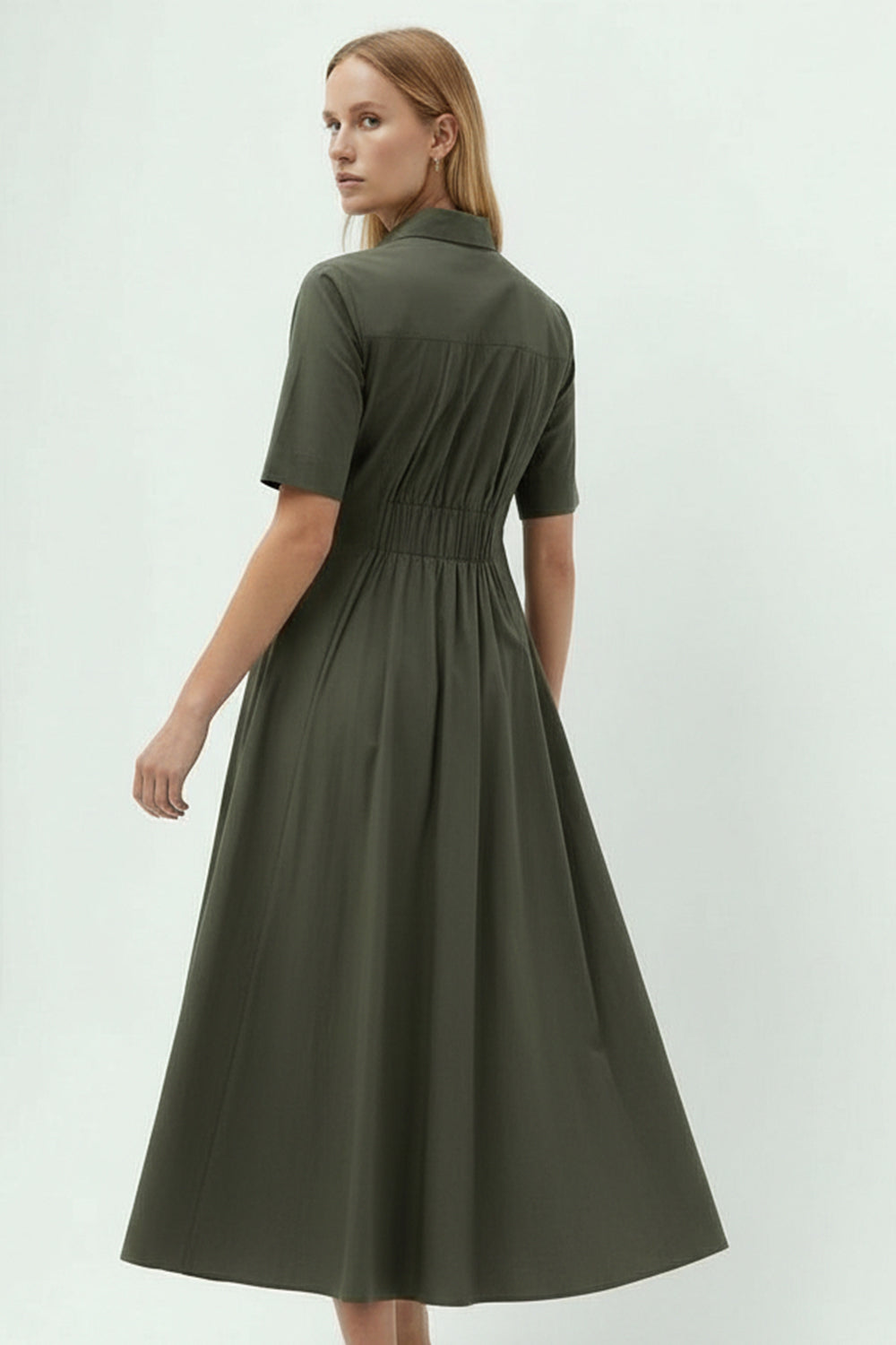 Pamuklu Haki Regular Gömlek Elbise
