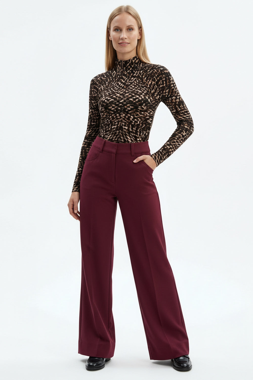 Geniş Paça Yüksek Bel Cepli Dokuma Pantolon