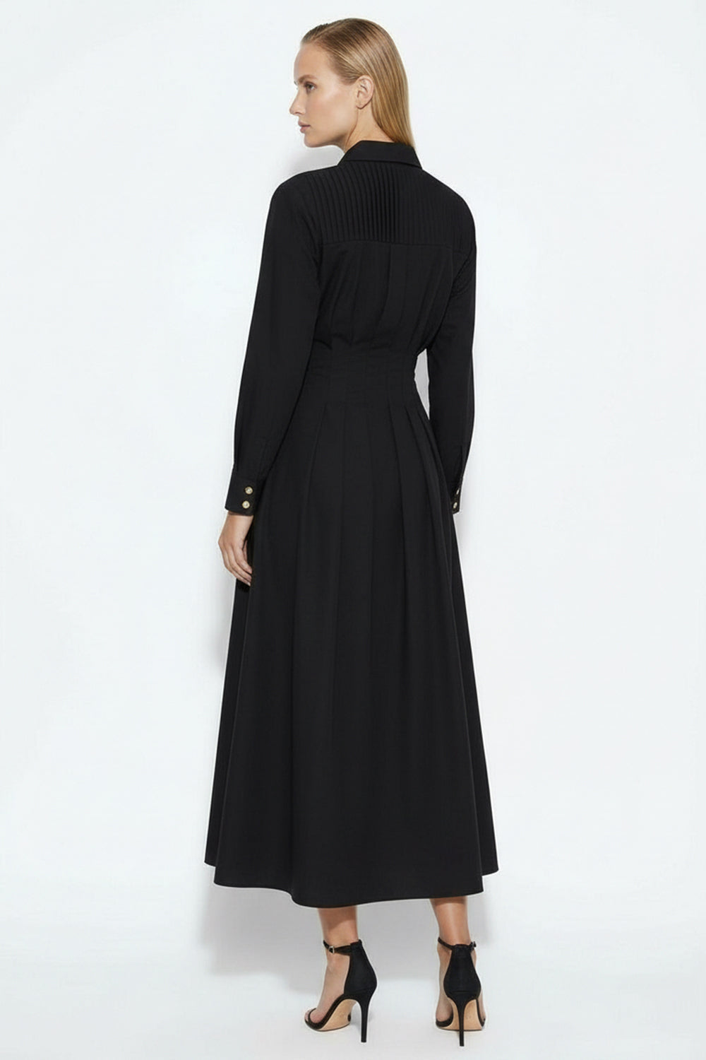 Bele Oturan Düğme Detaylı Pamuk Midi Gömlek Elbise