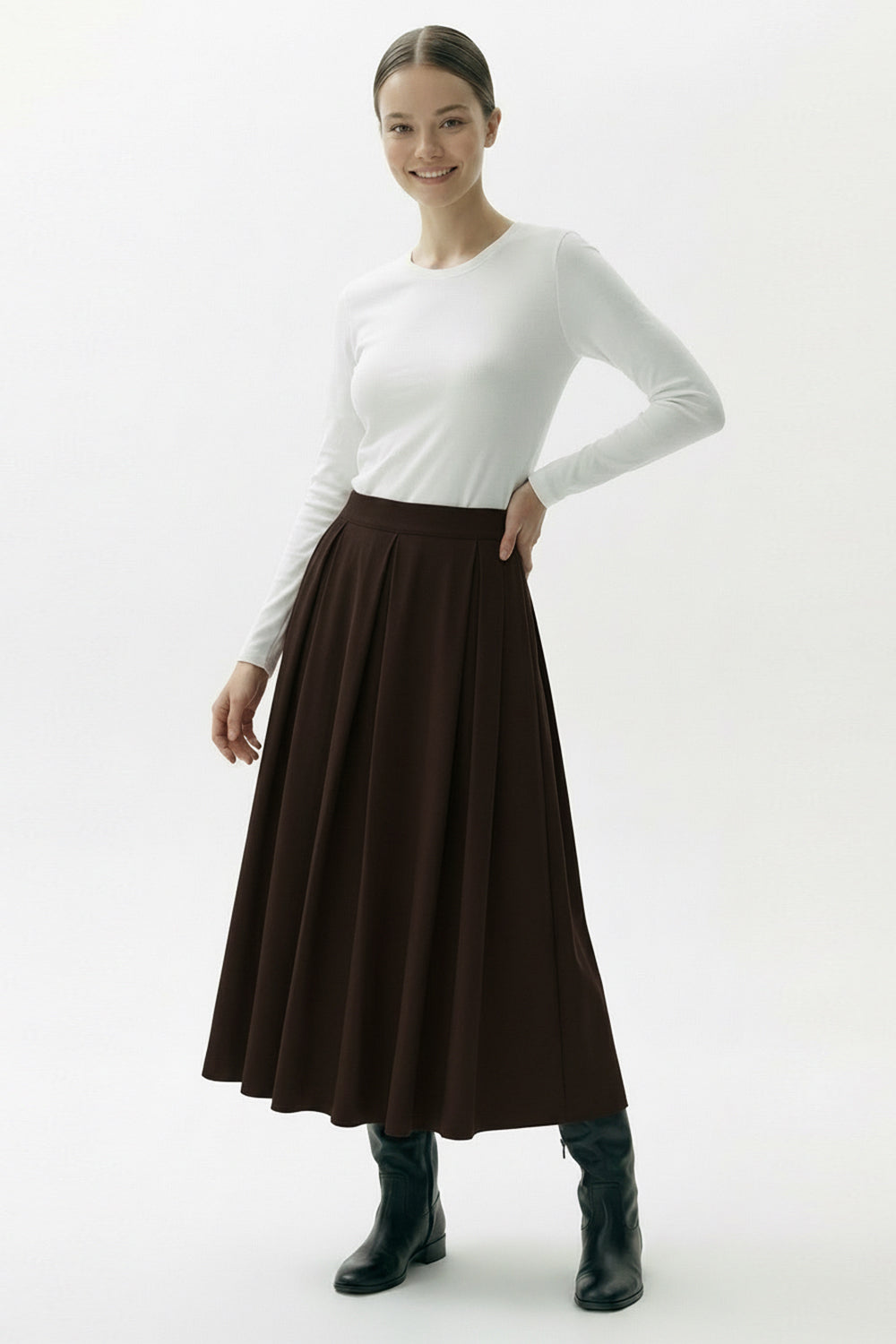 Pileli Cepli Dokuma Midi Etek