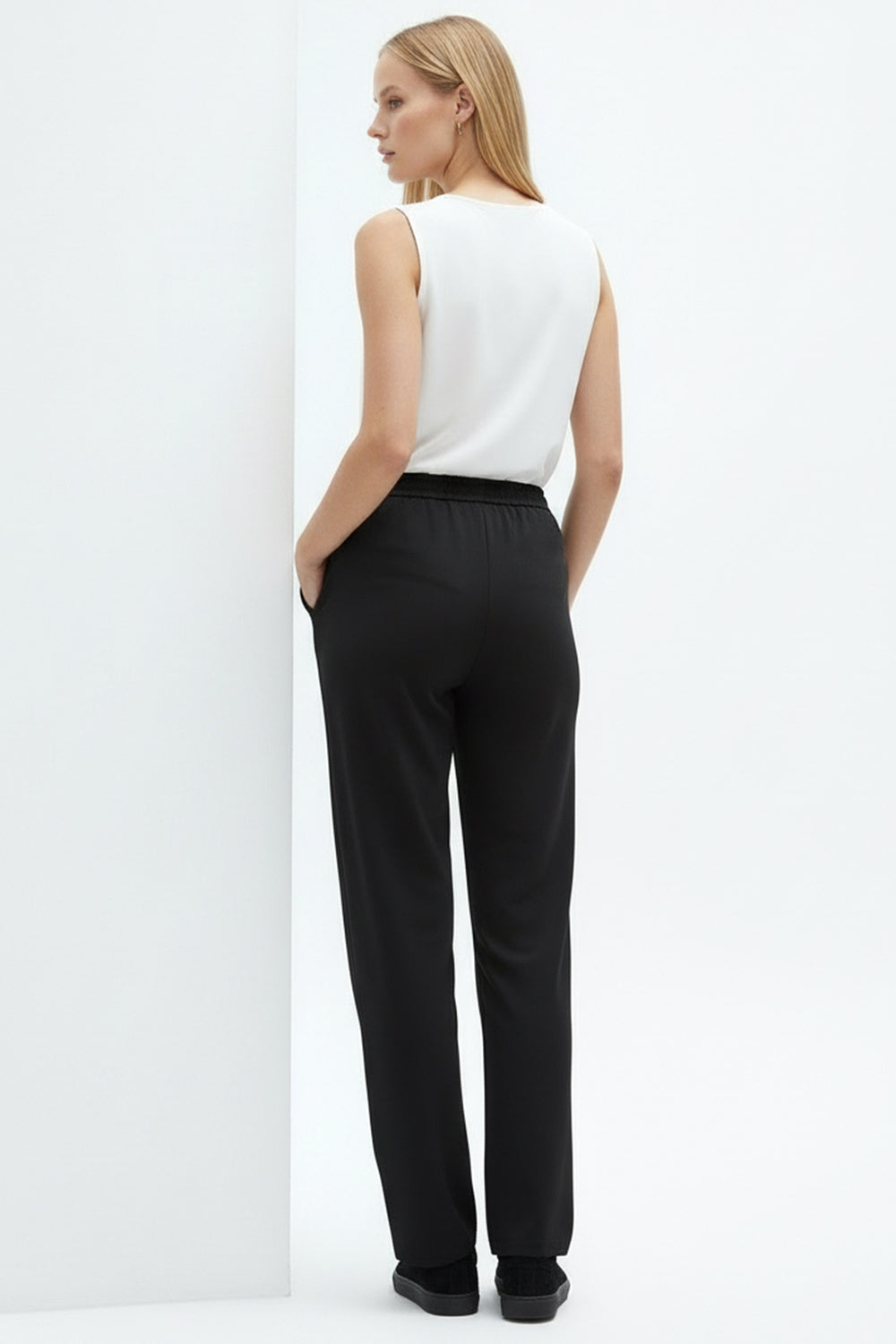 Lastikli Bel Bağcıklı Regular Pantolon