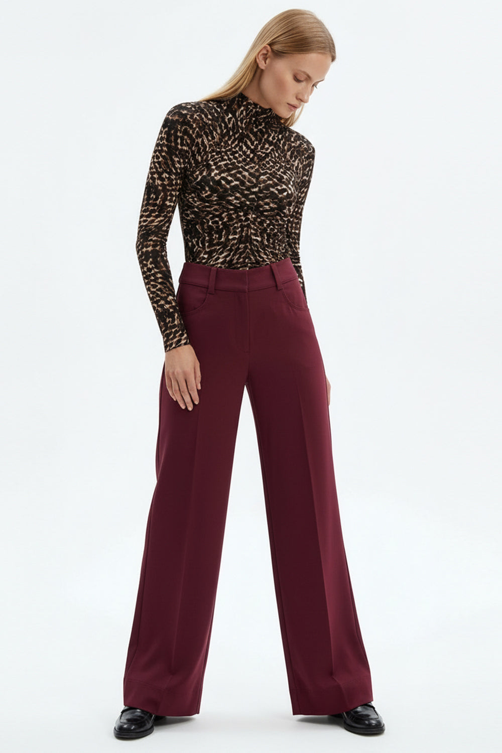 Geniş Paça Yüksek Bel Cepli Dokuma Pantolon