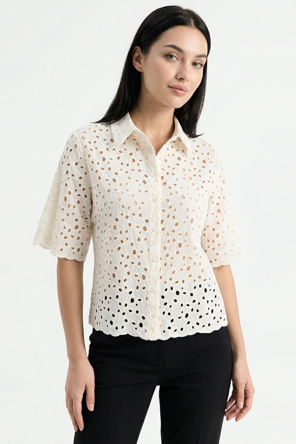 Fisto Desenli Pamuklu Regular Kısa Gömlek