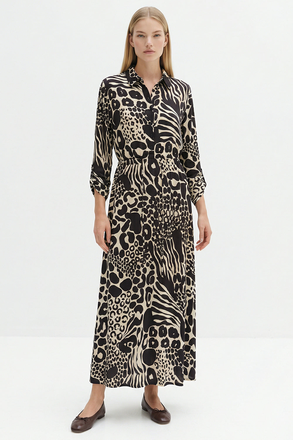 Belden Bağlama Detaylı Midi Boy Desenli Elbise