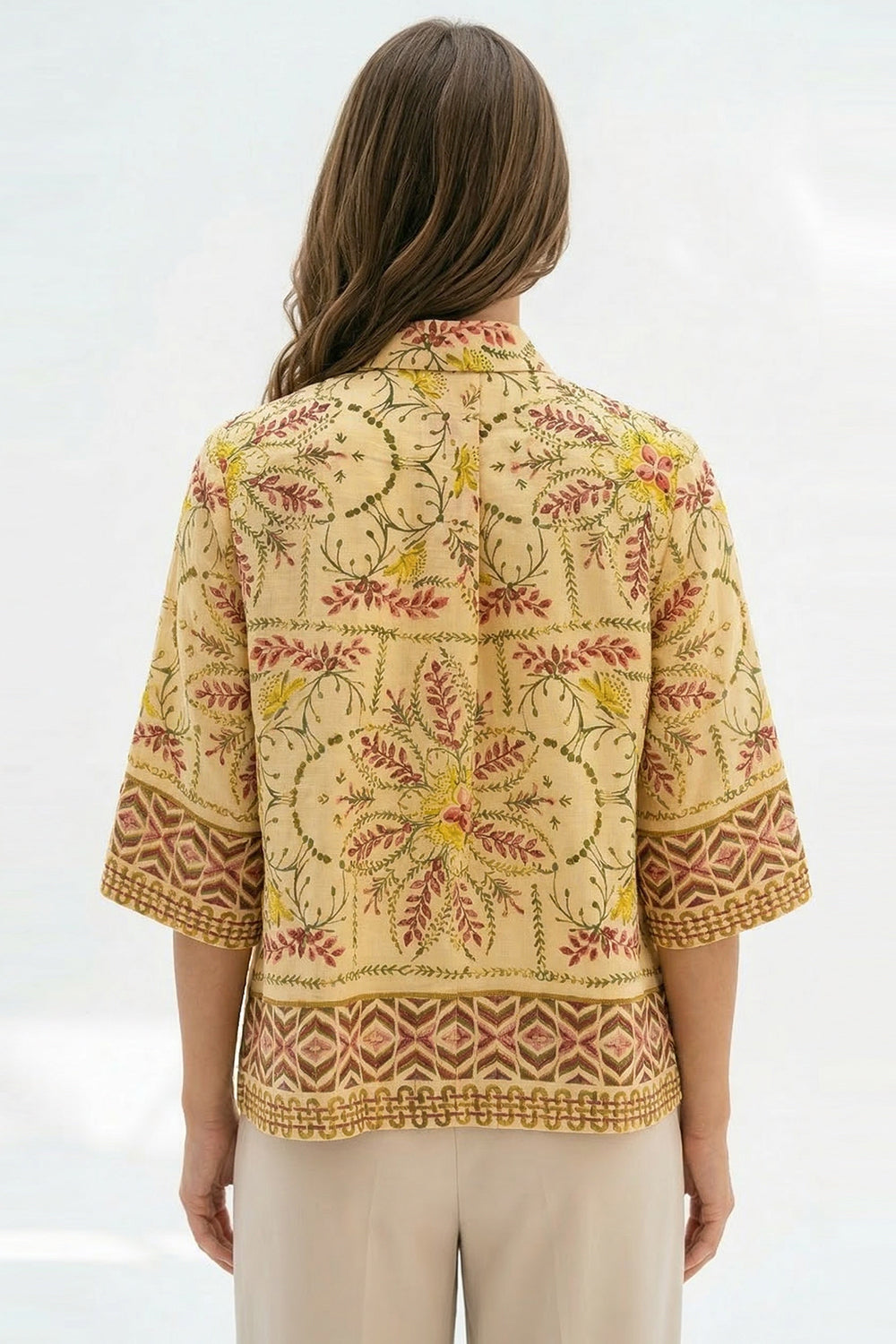 Gömlek Yaka Kısa Kollu Regular Rami Keten Çok Renkli Gömlek