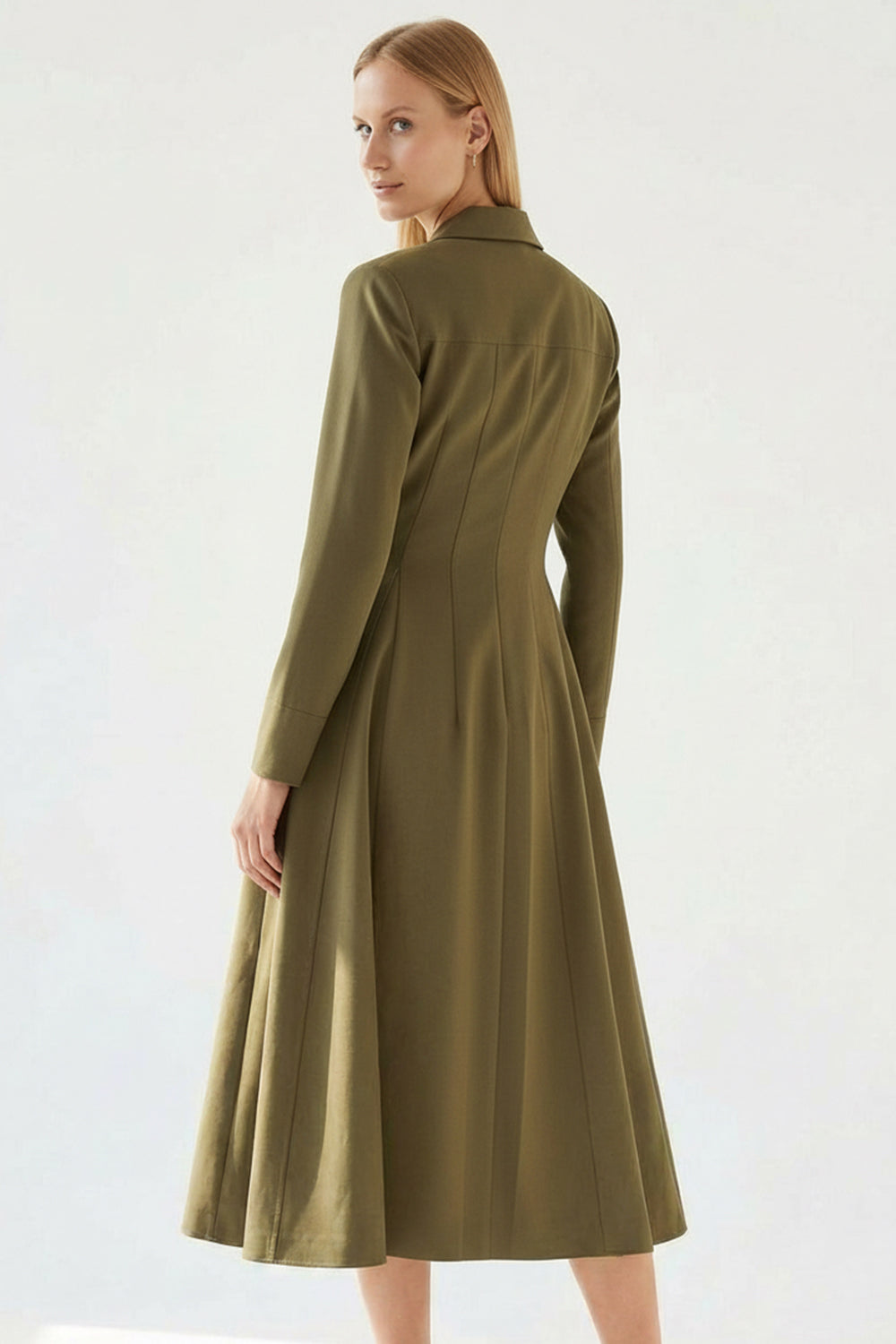 Gold Düğme Detaylı Kruvaze Dokuma Midi Blazer Elbise