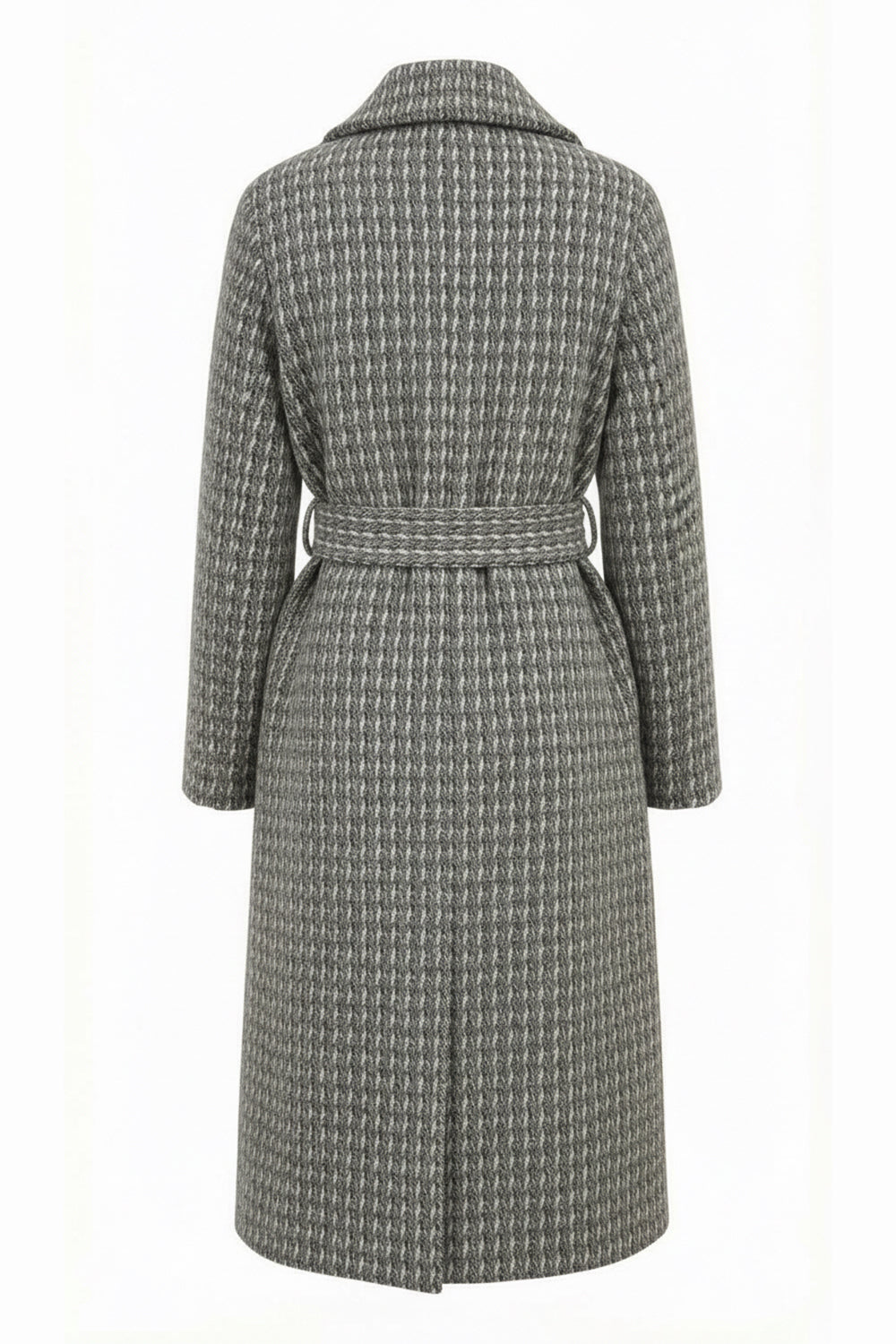 Kuşaklı Kruvaze Cepli Midi Regular Dokuma Kaban