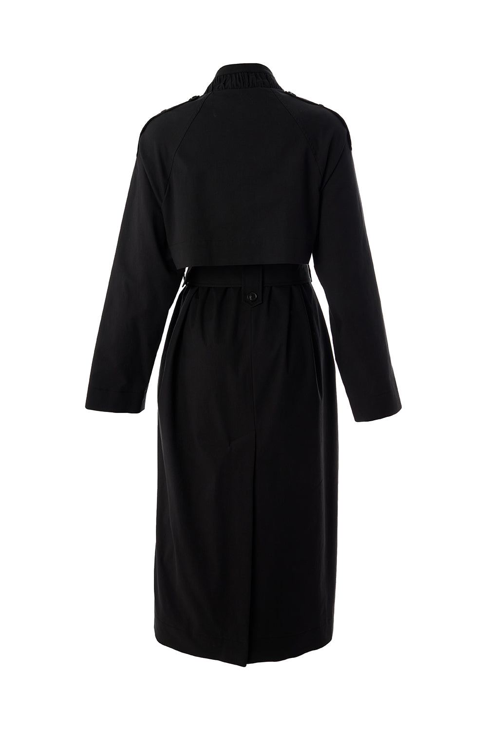 Dik Yaka Kemerli Regular Uzun Siyah Trençkot