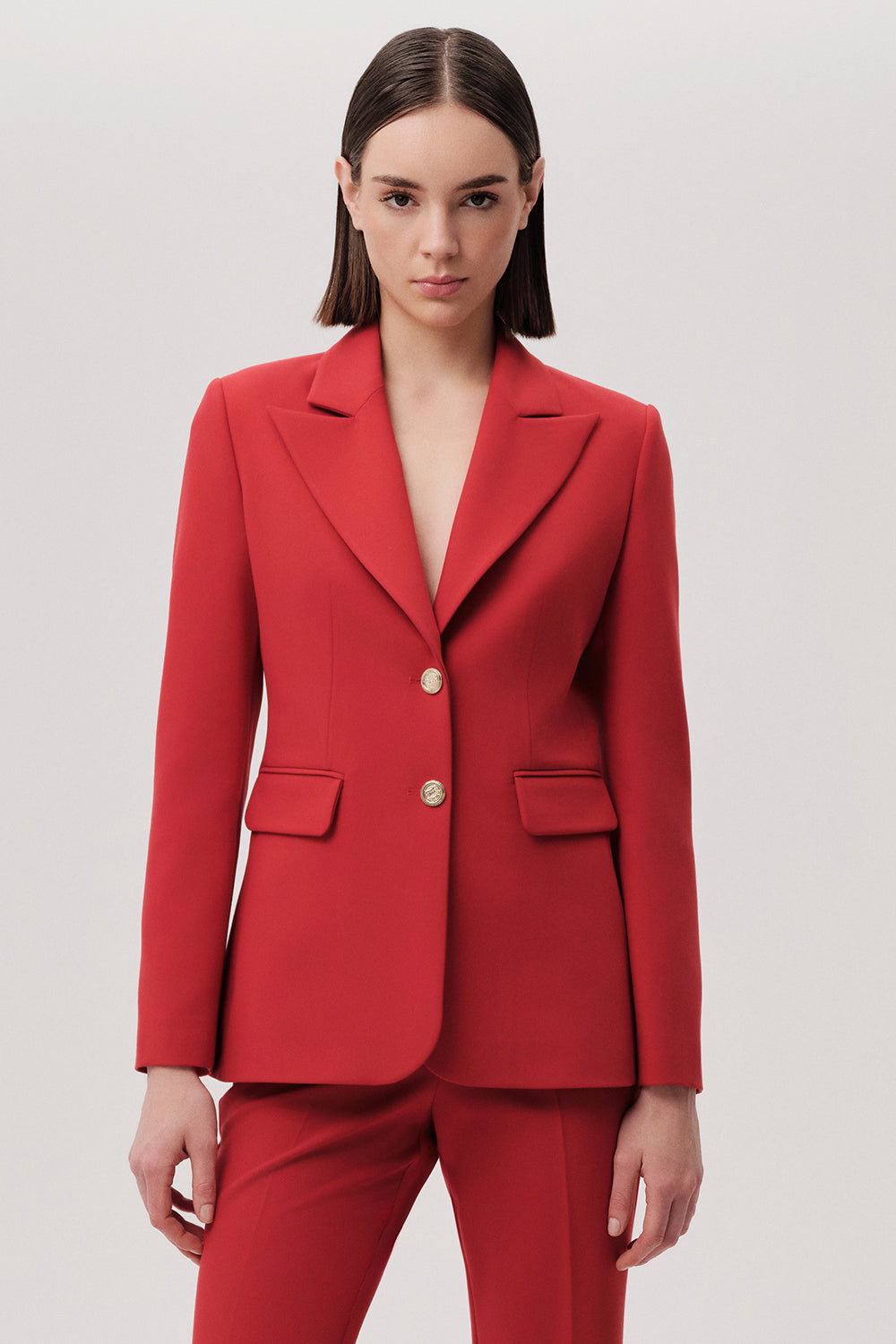 Uzun Kollu Cepli Slim Fit Kırmızı Blazer Ceket