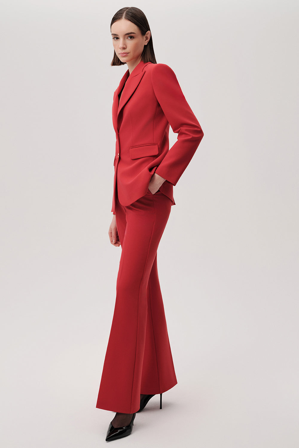 Uzun Kollu Cepli Slim Fit Kırmızı Blazer Ceket