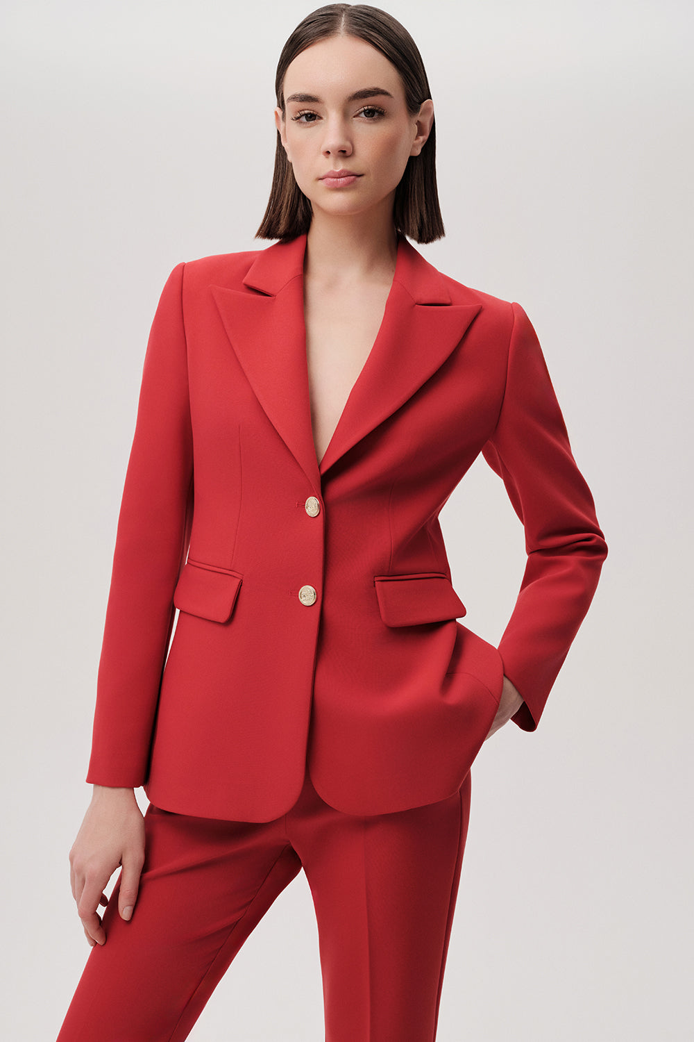 Uzun Kollu Cepli Slim Fit Kırmızı Blazer Ceket