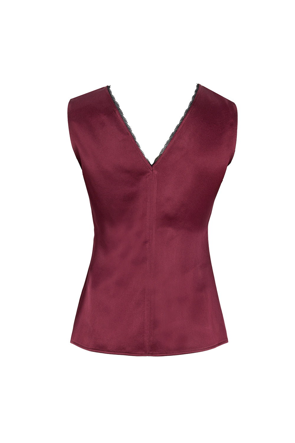V Yaka Slim Fit Saten Görünümlü Vişne Bluz
