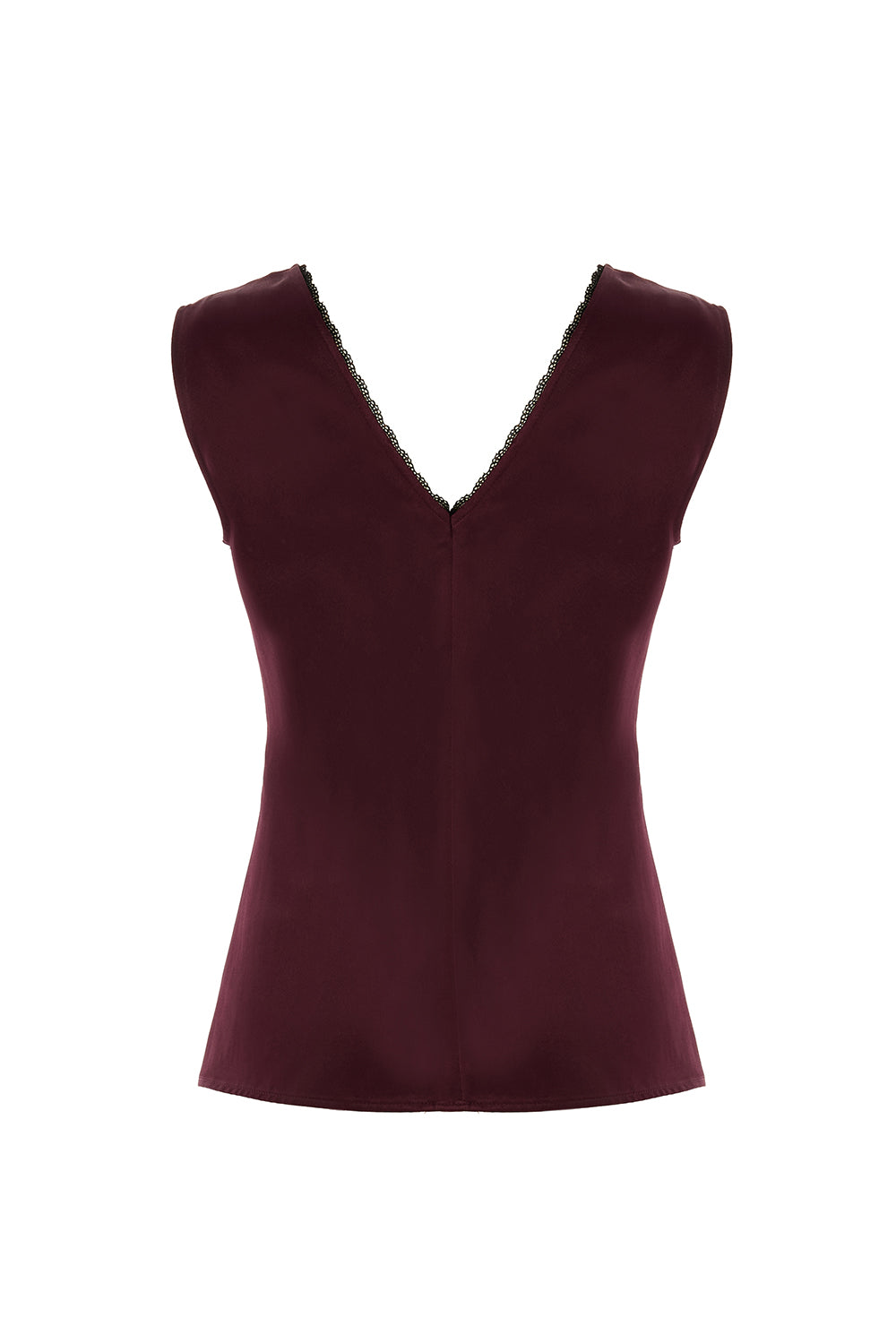 V Yaka Slim Fit Saten Görünümlü Vişne Bluz