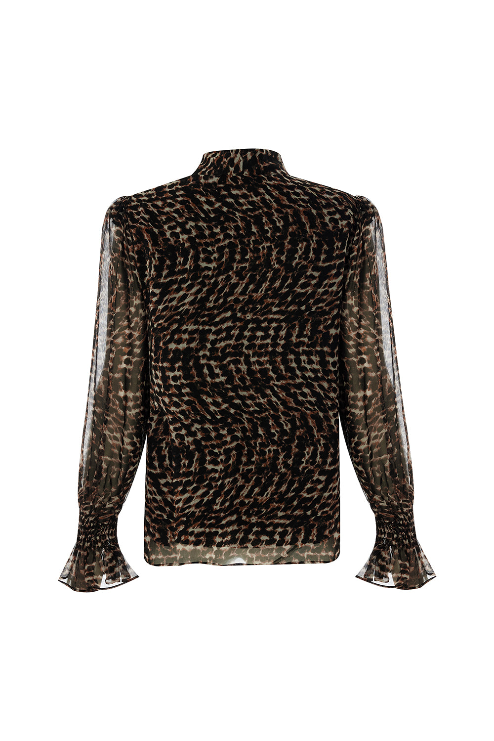 Leopar Desen Fular Yakalı Astarlı Regular Bluz