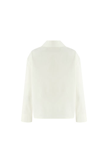 Uzun Kollu Fiyonk İşlemeli Gömlek Yaka Oversize Kemik Bluz