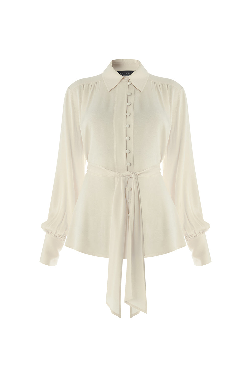 Fular Detaylı Düğmeli Regular Uzun Kollu Viskon Gömlek