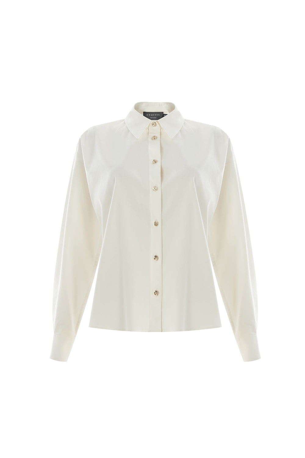 Gold Düğmeli Uzun Reglan Kollu Regular Kemik Gömlek