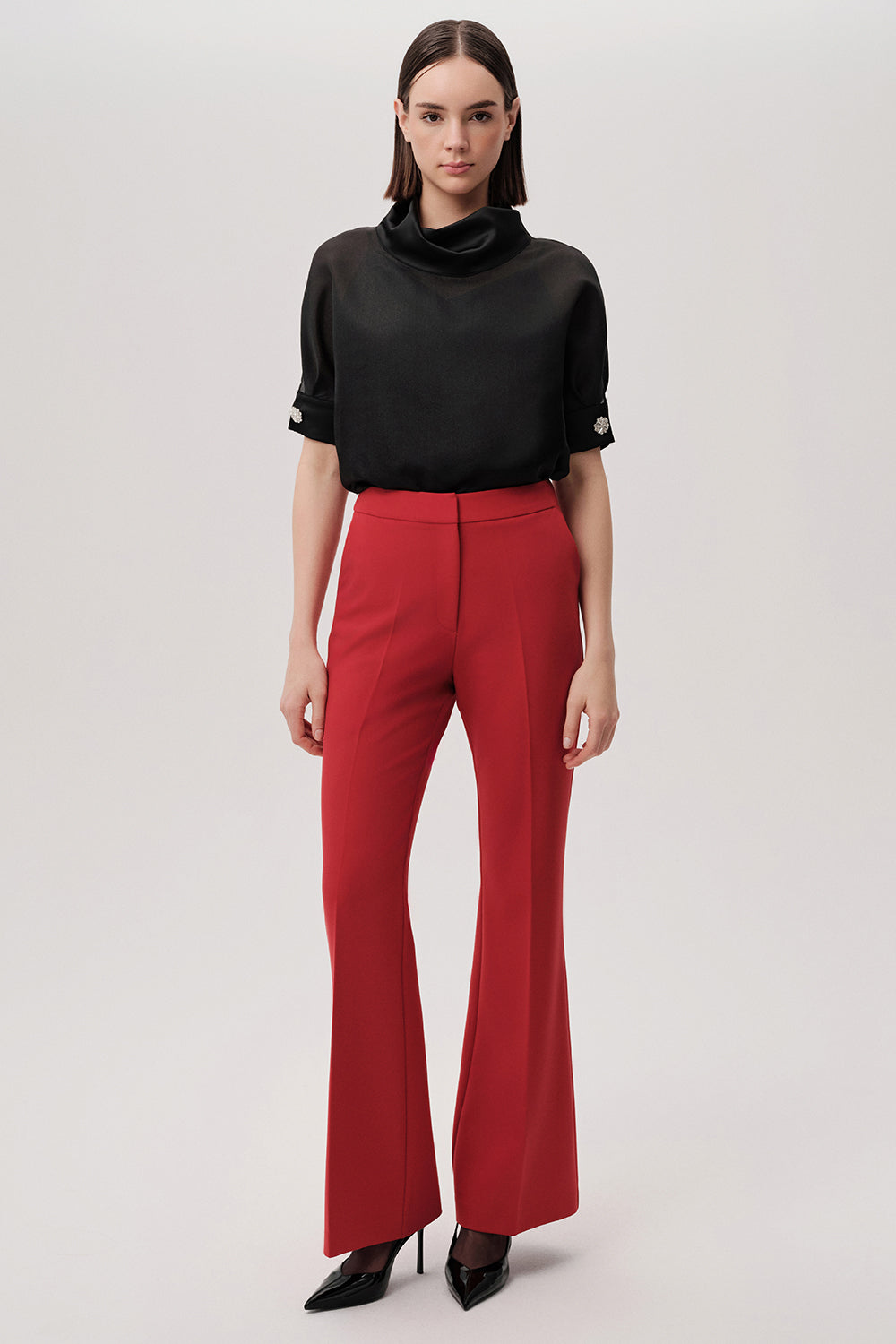 İspanyol Paçalı Regular Cepli Kırmızı Pantolon