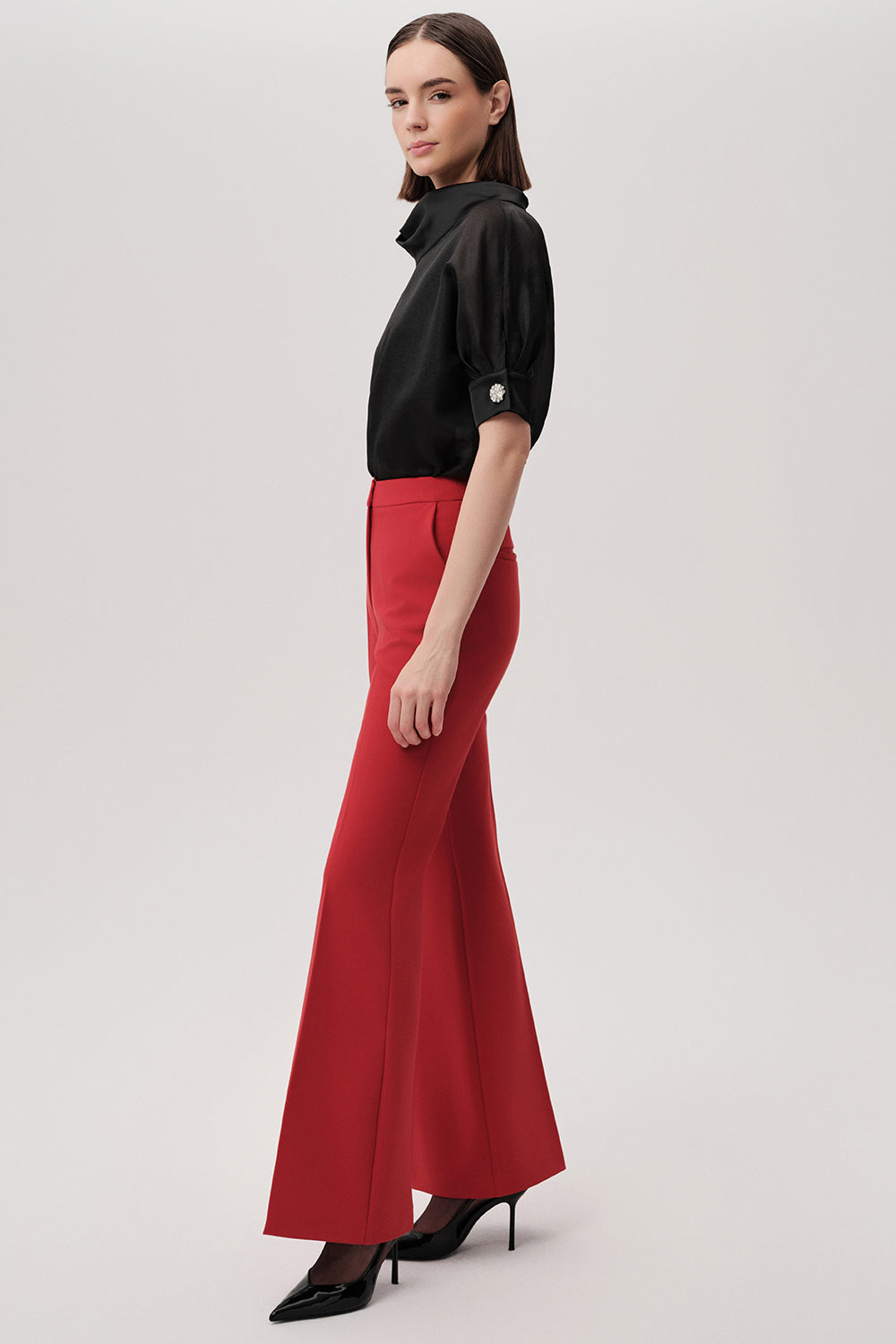 İspanyol Paçalı Regular Cepli Kırmızı Pantolon