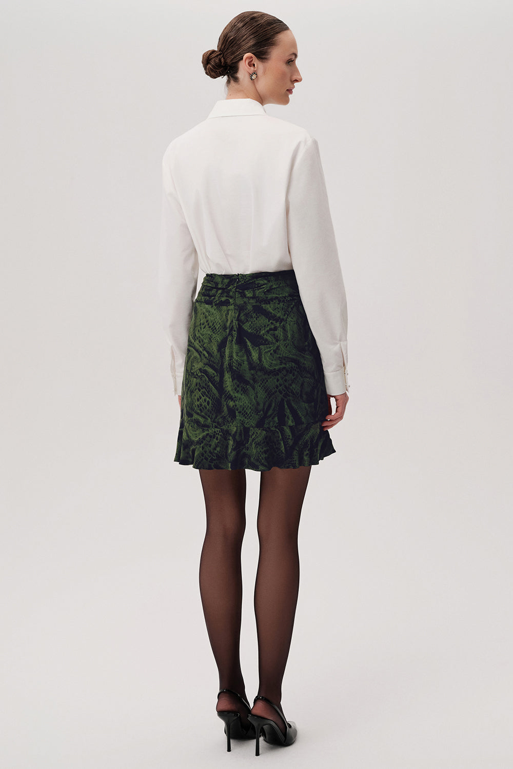 Yılan Desenli Slim Fit Mini Yeşil Etek
