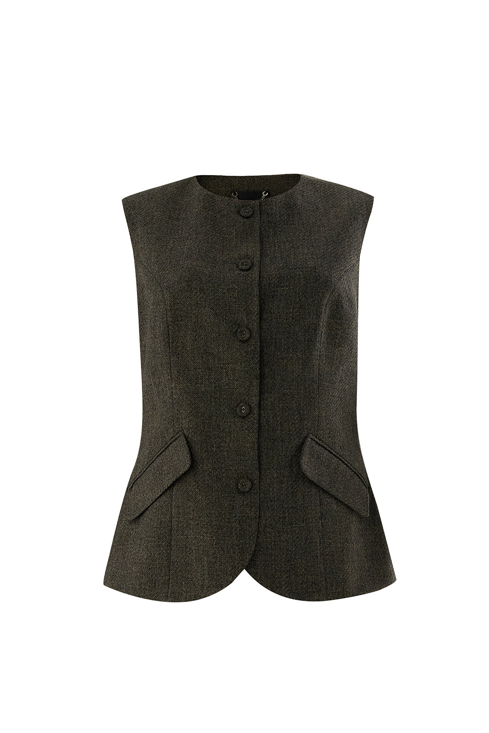 Balıksırtı Desenli Bisiklet Yaka Astarlı Slim Fit Cepli Gri Yelek