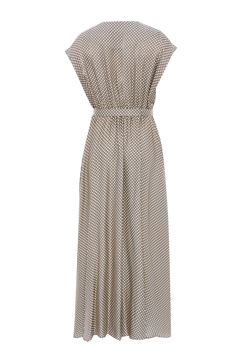 Desenli Degaje Yaka Kemerli Kolsuz Slim Fit Midi Elbise
