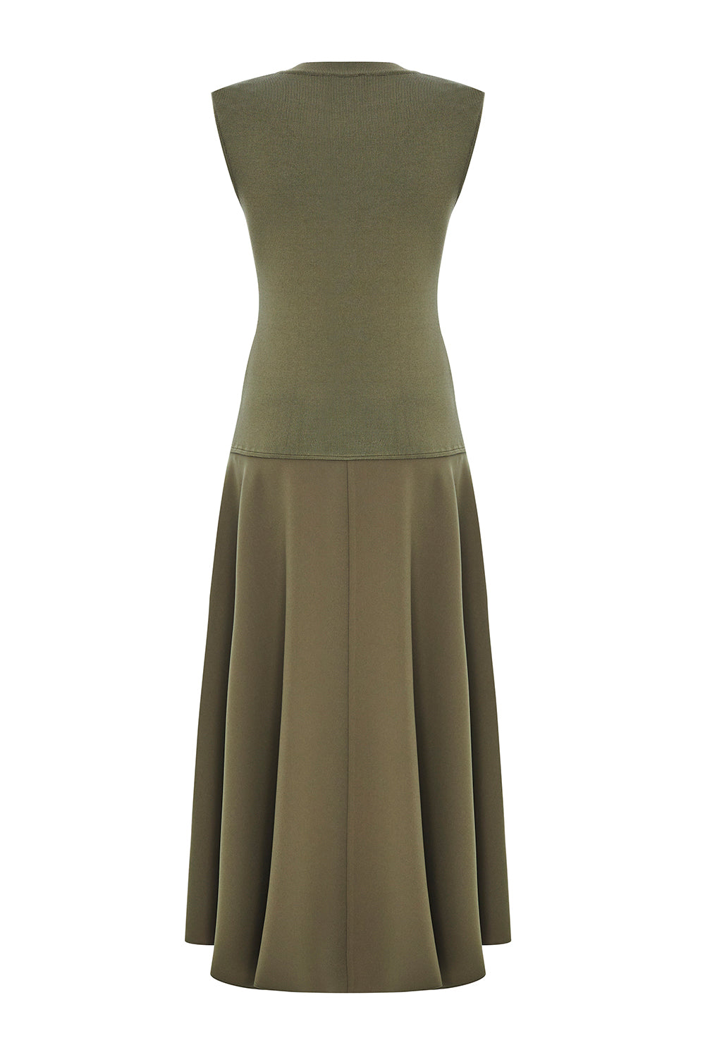 Bisiklet Yaka Triko Garnili Asimetrik Kesim Slim Fit Midi Haki Elbise