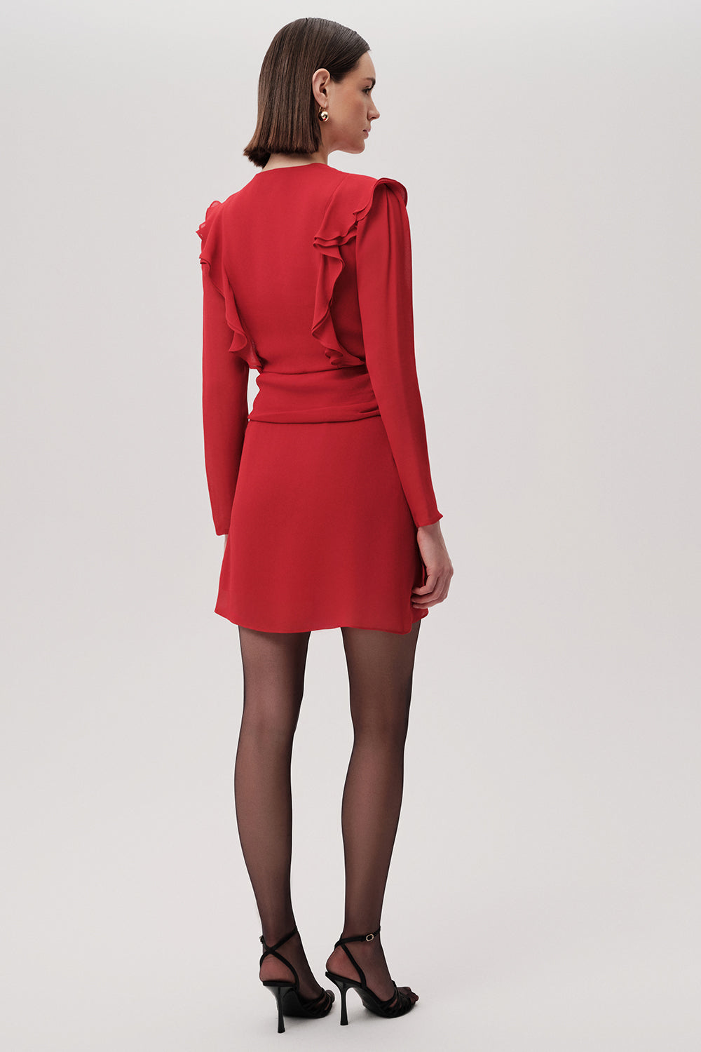 Kruvaze Yaka Uzun Kollu Slim Fit Mini Kırmızı Elbise