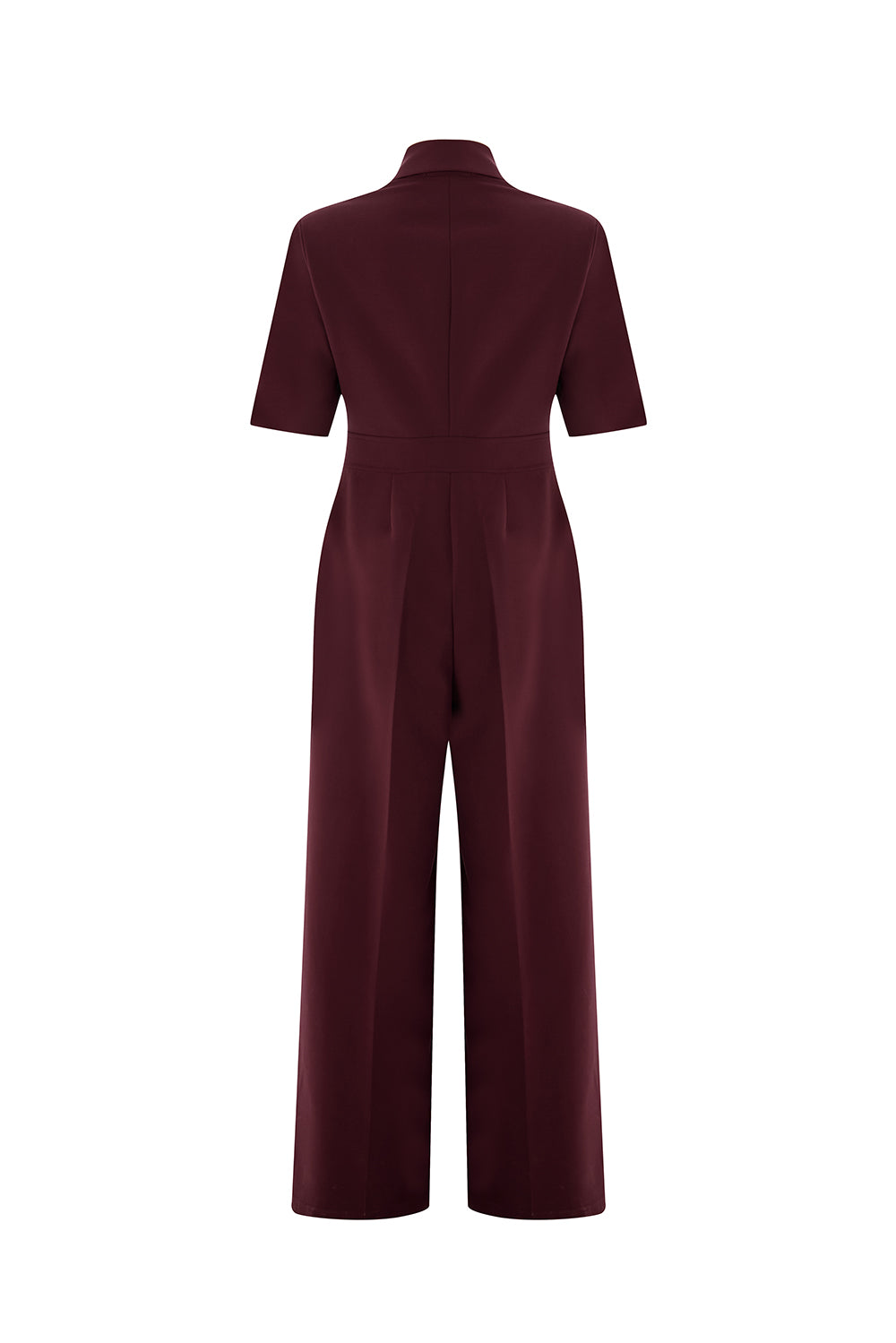 Kısa Kollu Fermuarlı Slim Fit Gömlek Yaka Vişne Tulum