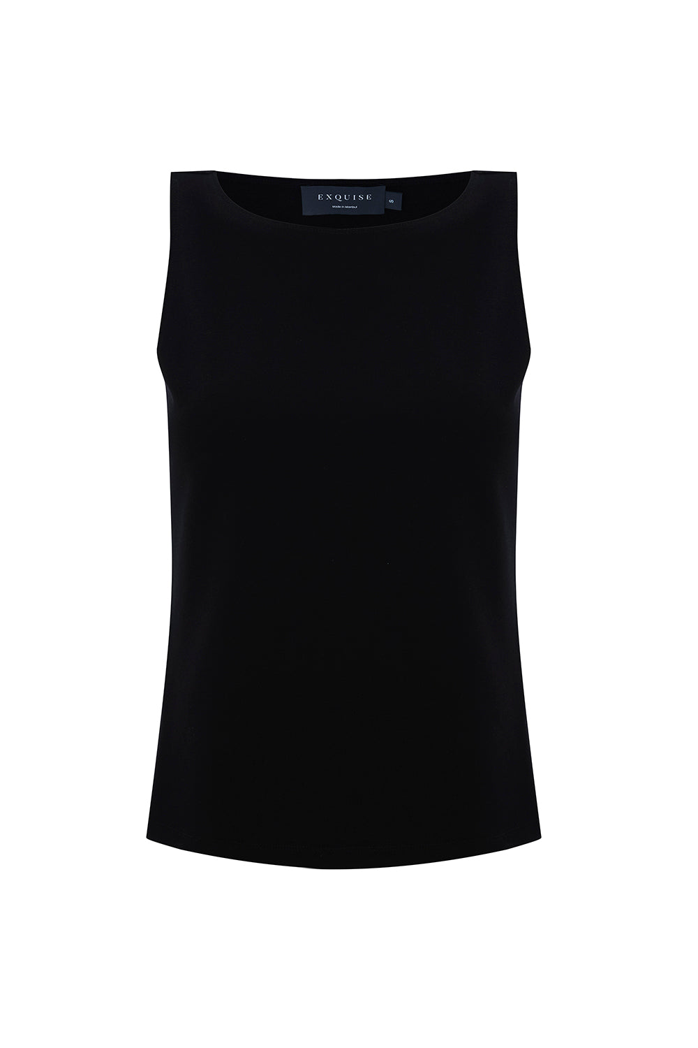 Kayık Yaka Kolsuz Slim Fit Örme Siyah Bluz
