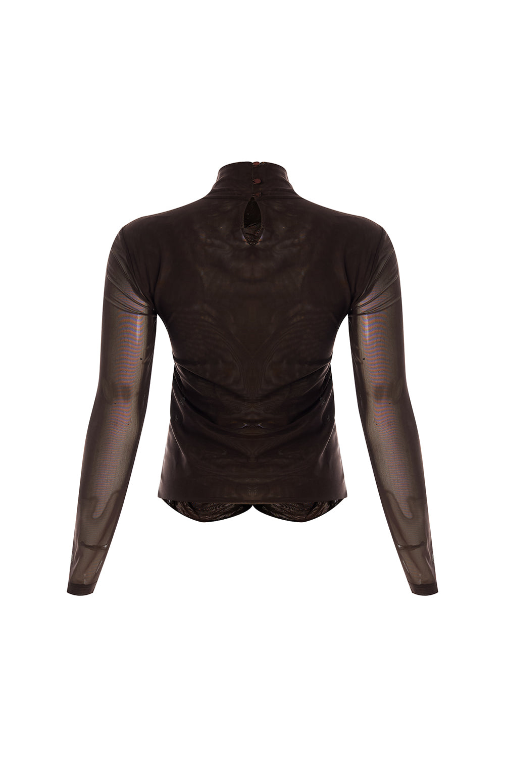 Boğazlı Drapeli Uzun Kollu Slim Fit Kahve Tül Bluz