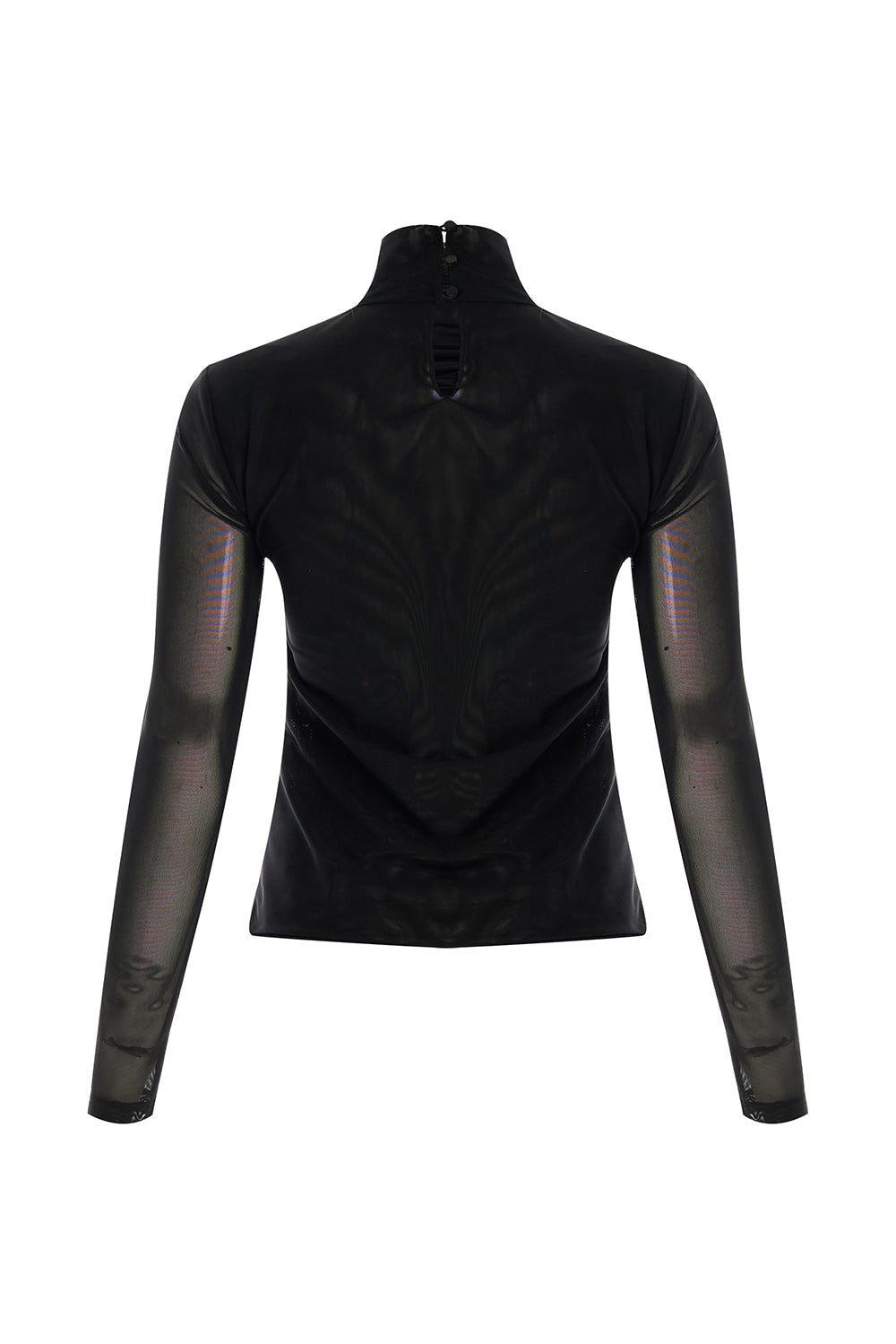 Boğazlı Drapeli Uzun Kollu Slim Fit Siyah Tül Bluz