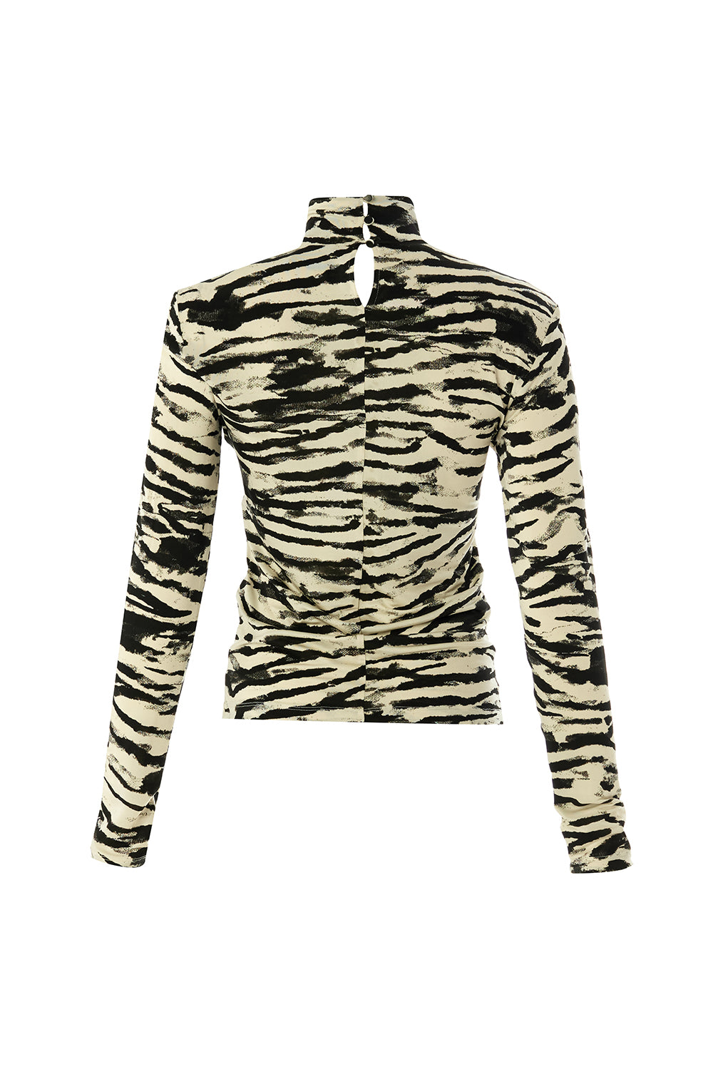Boğazlı Uzun Kollu Desenli Slim Fit Örme Siyah Bluz
