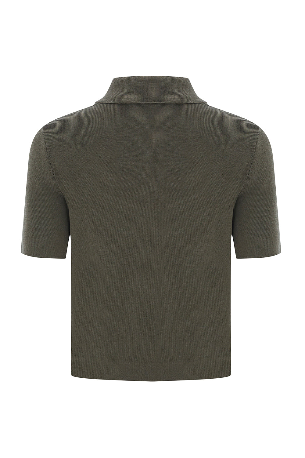 Gömlek Yaka Düğmeli Kısa Kollu Slim Fit Haki Triko Bluz