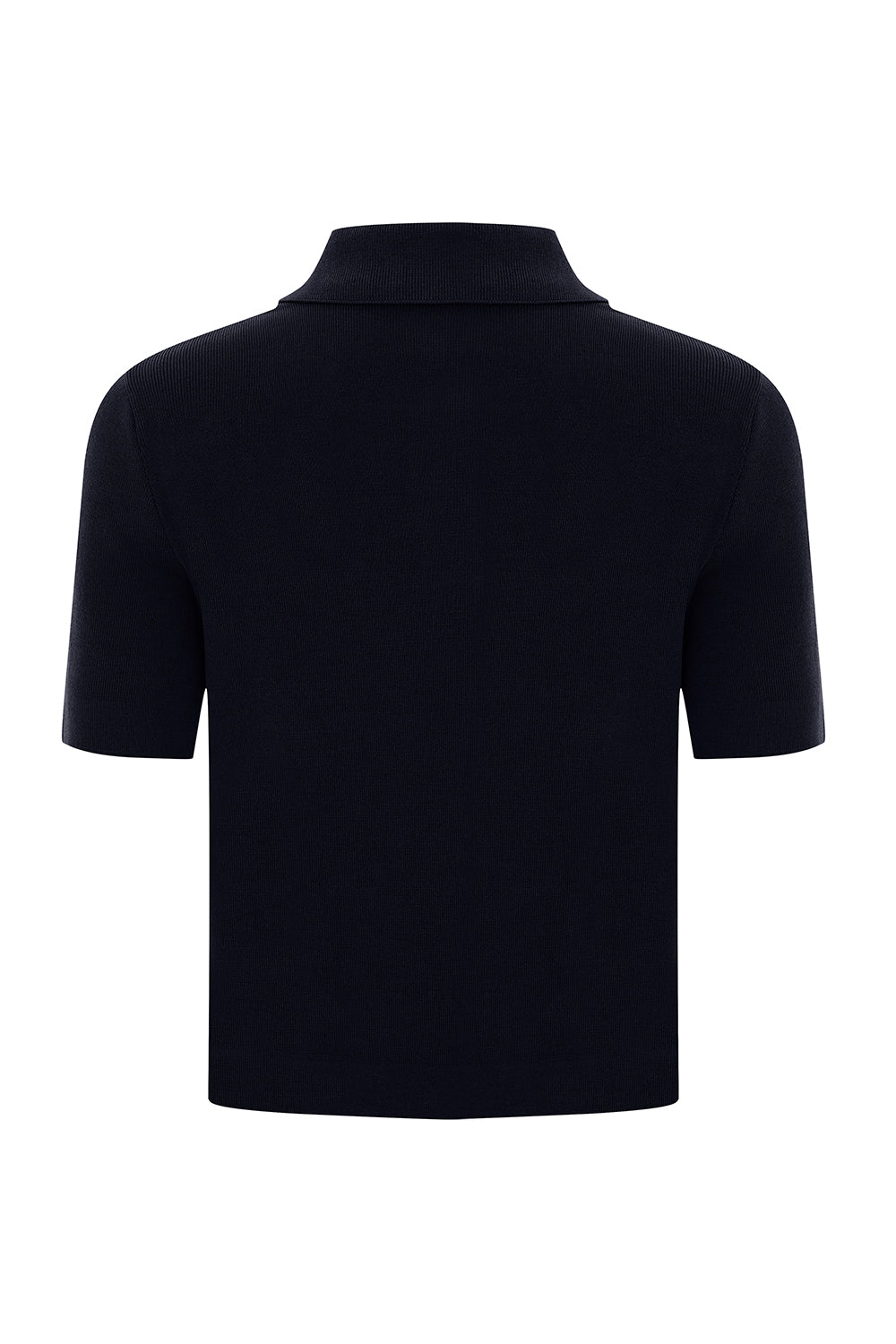Gömlek Yaka Düğmeli Kısa Kollu Slim Fit Siyah Triko Bluz