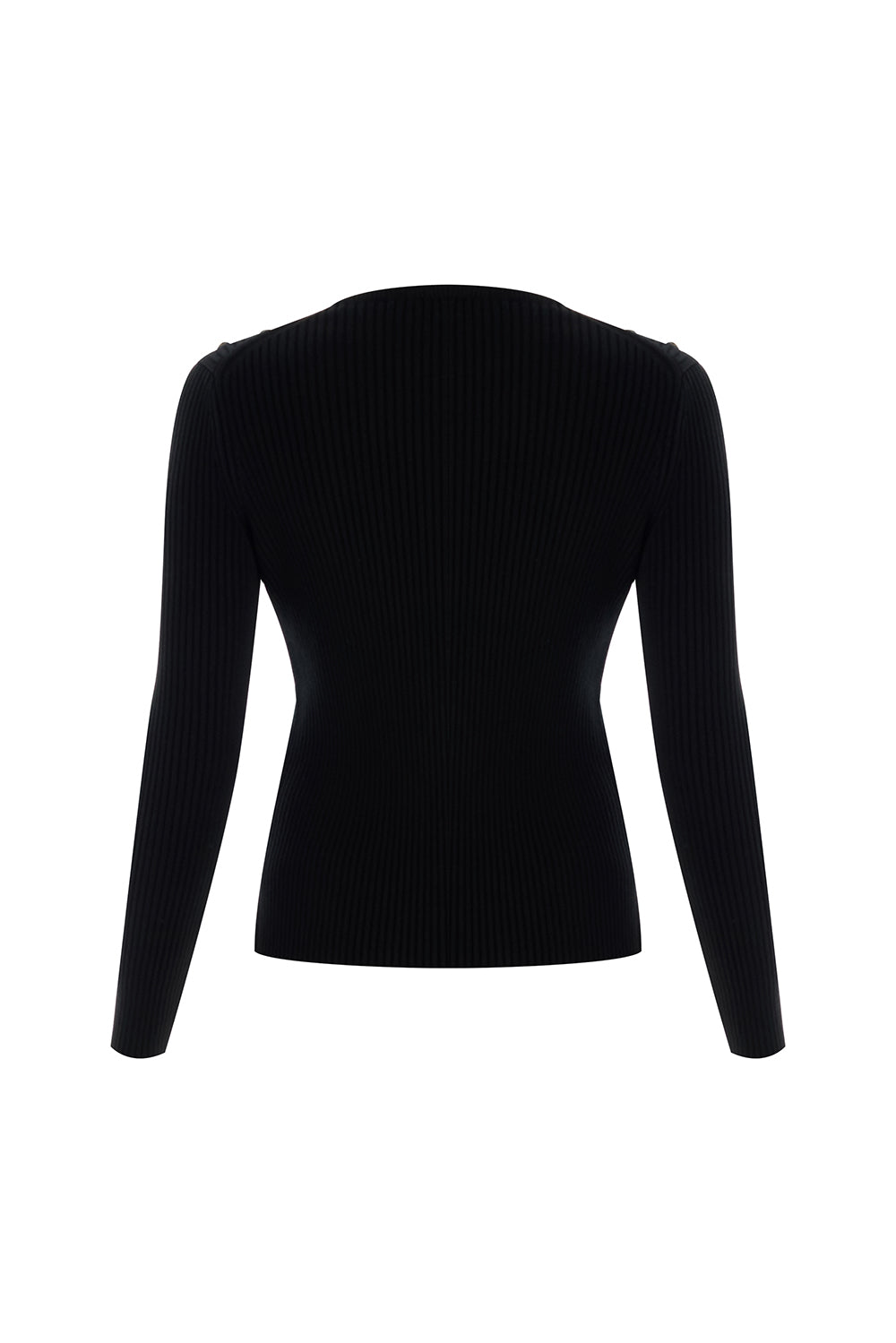 Bisiklet Yaka Uzun Kollu Düğme Detaylı Slim Fit Triko Siyah Bluz