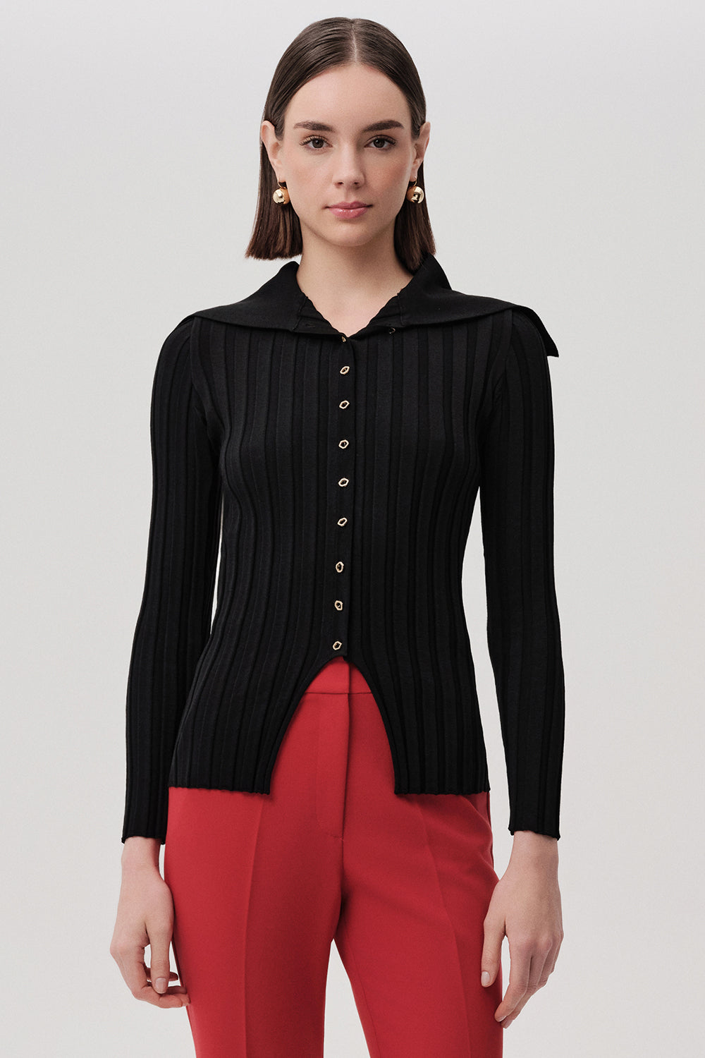 Şal Yaka Düğmeli Uzun Kollu Triko Regular Siyah Hırka