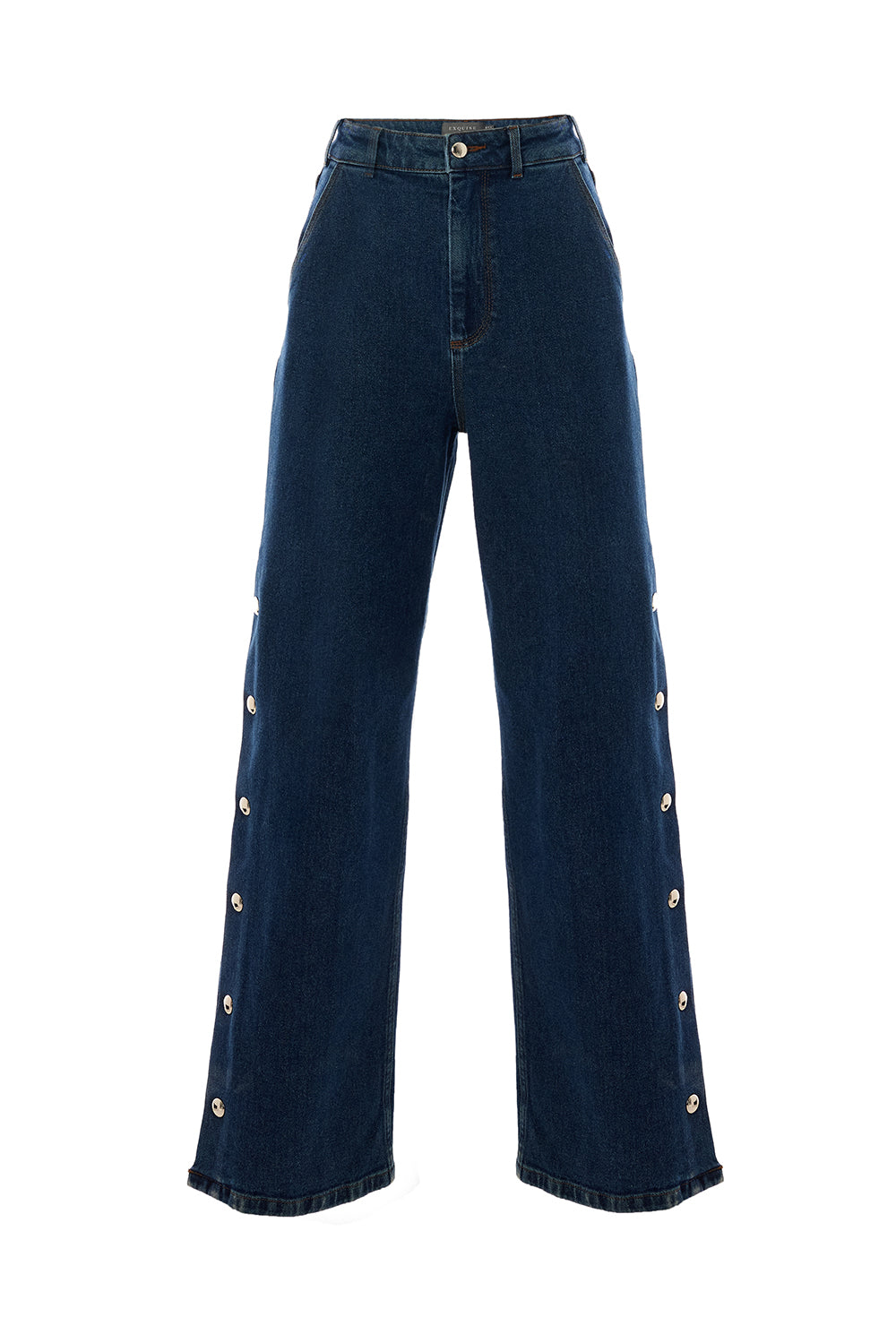 Yanları Çıt Çıtlı Cepli Geniş Paça Regular Denim İndigo Pantolon