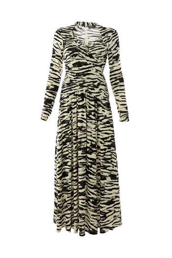 Kruvaze Yaka Uzun Kollu Slim Fit Örme Midi Siyah Kemik Elbise