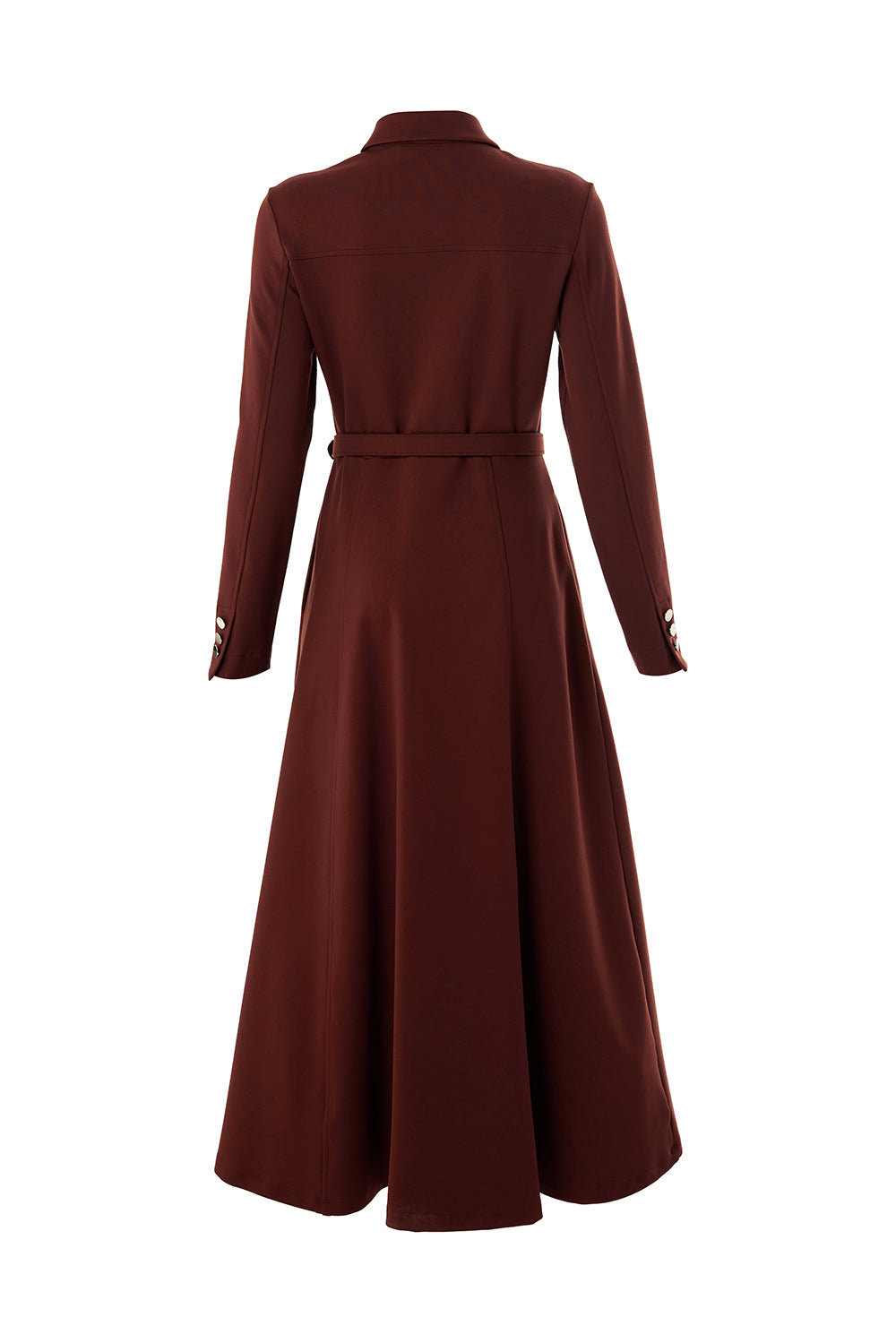 Kemerli Gömlek Yaka Cepli Slim Fit Midi Taba Örme Elbise