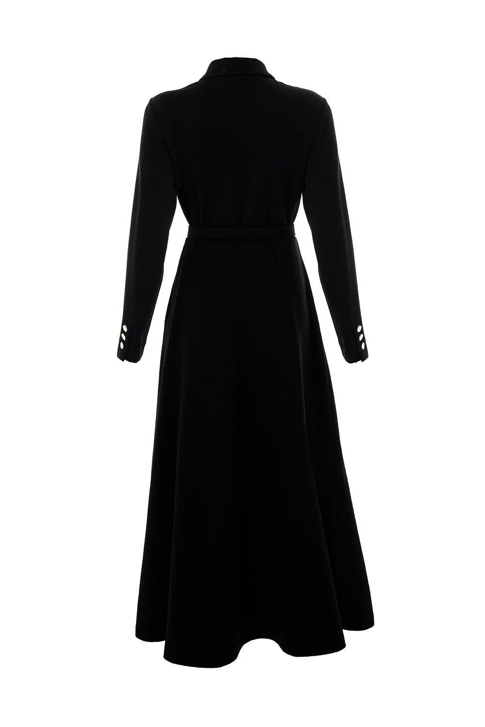 Kemerli Gömlek Yaka Cepli Slim Fit Midi Siyah Örme Elbise