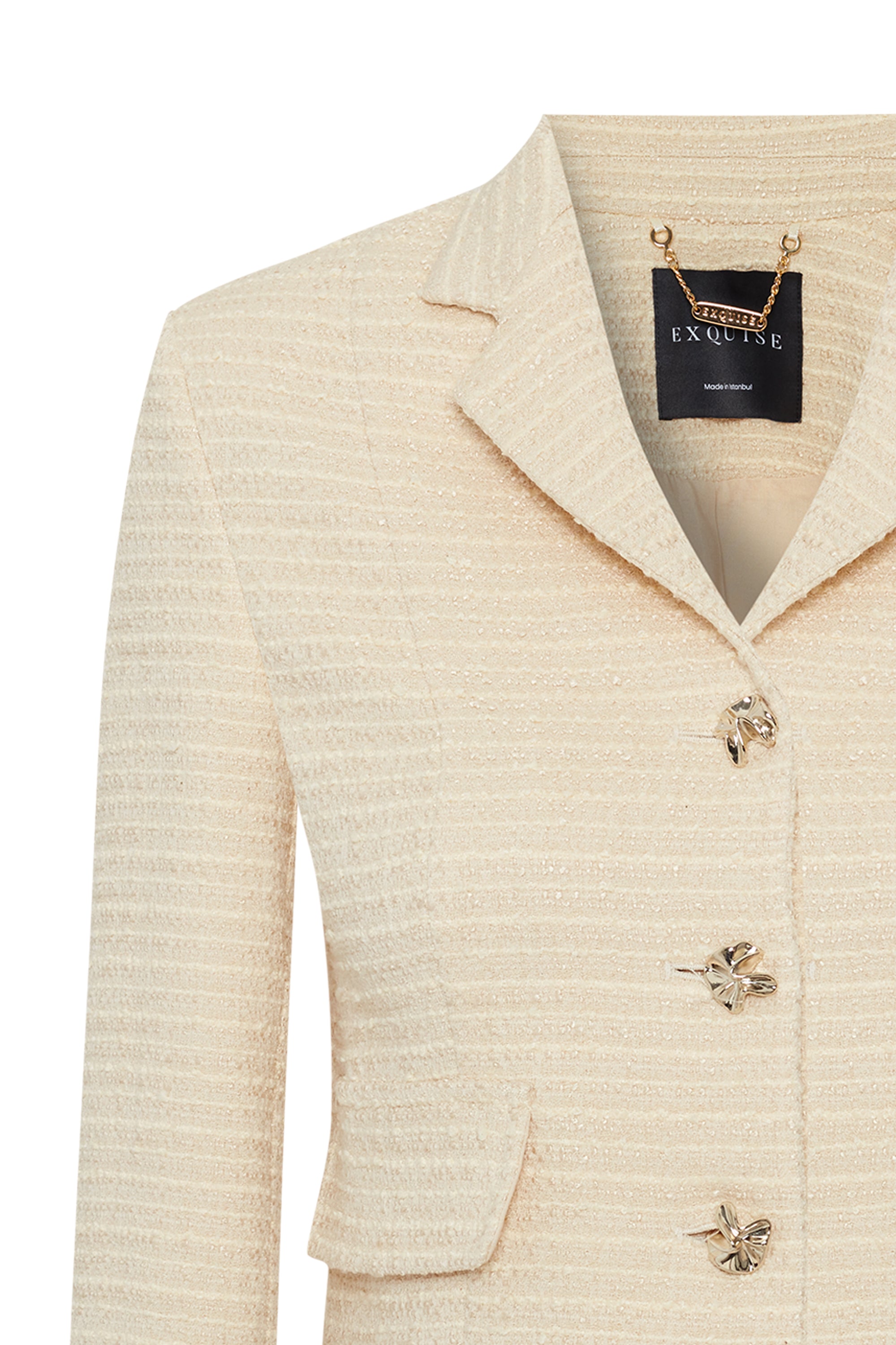 Kruvaze Cepli Regular Fit Ekru Ceket