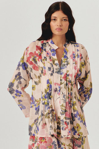 Yakasız Rahat Kalıp Floral Desen Bluz