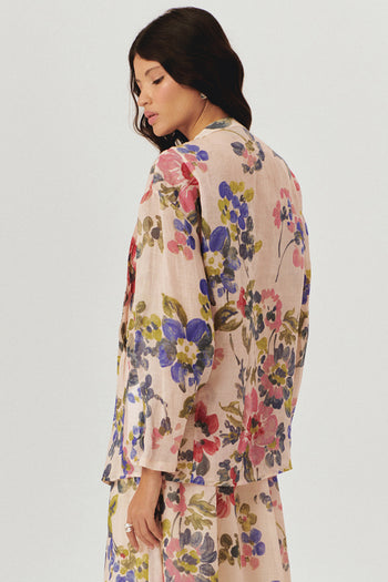 Yakasız Rahat Kalıp Floral Desen Bluz