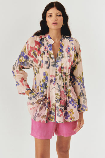 Yakasız Rahat Kalıp Floral Desen Bluz