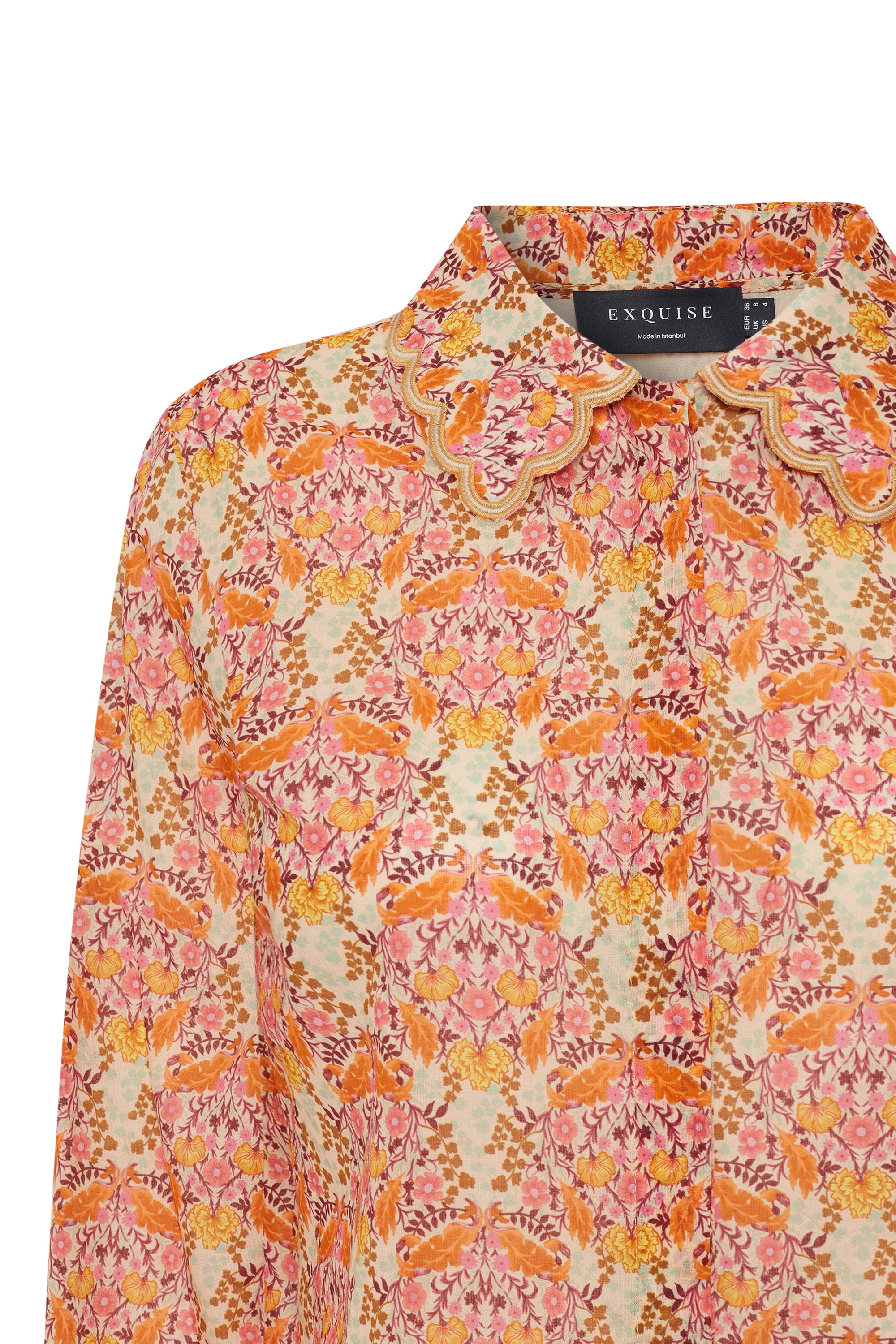 Yaka Detaylı Regular Fit Çiçek Desenli Gömlek