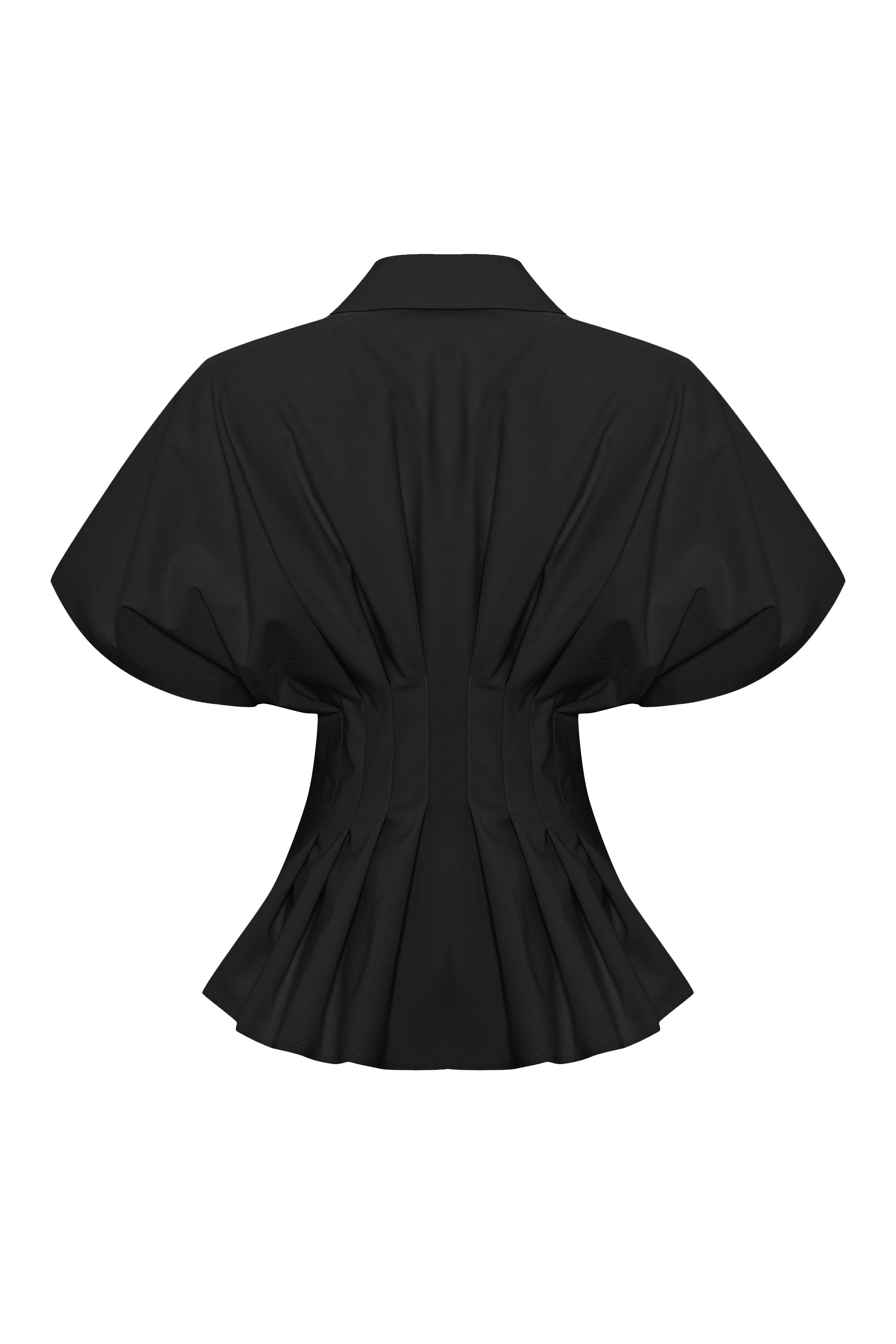 Düşük Kollu Bele Oturan Pileli Poplin Gömlek